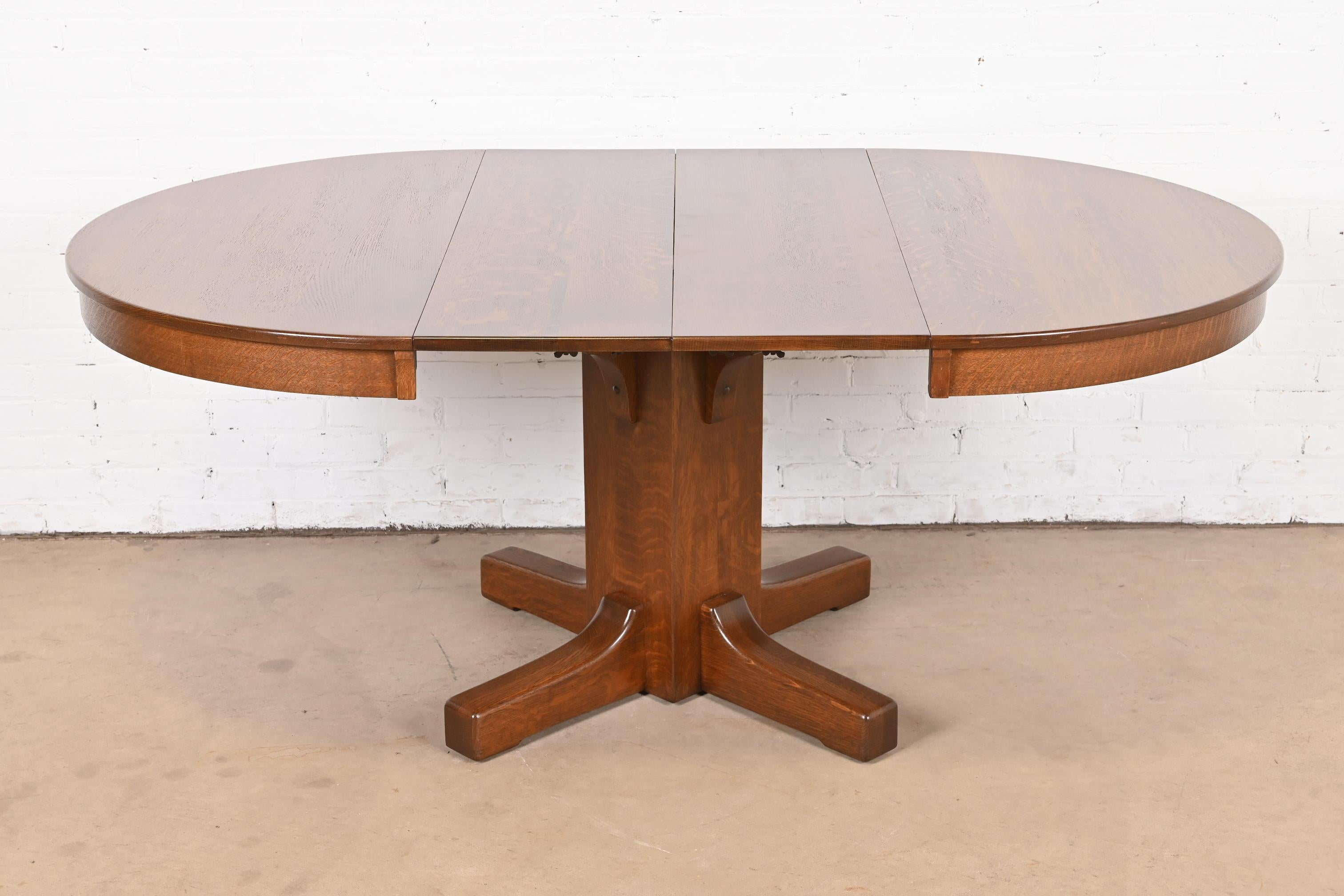 Antique Limbert Mission Oak Arts & Crafts Pedestal Dining Table, Refinished 3