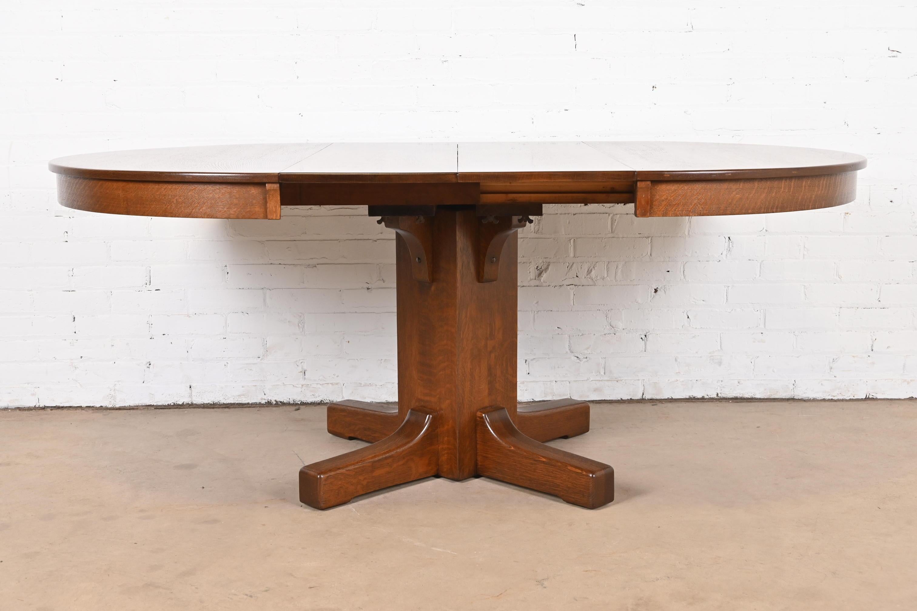 Antique Limbert Mission Oak Arts & Crafts Pedestal Dining Table, Refinished 4