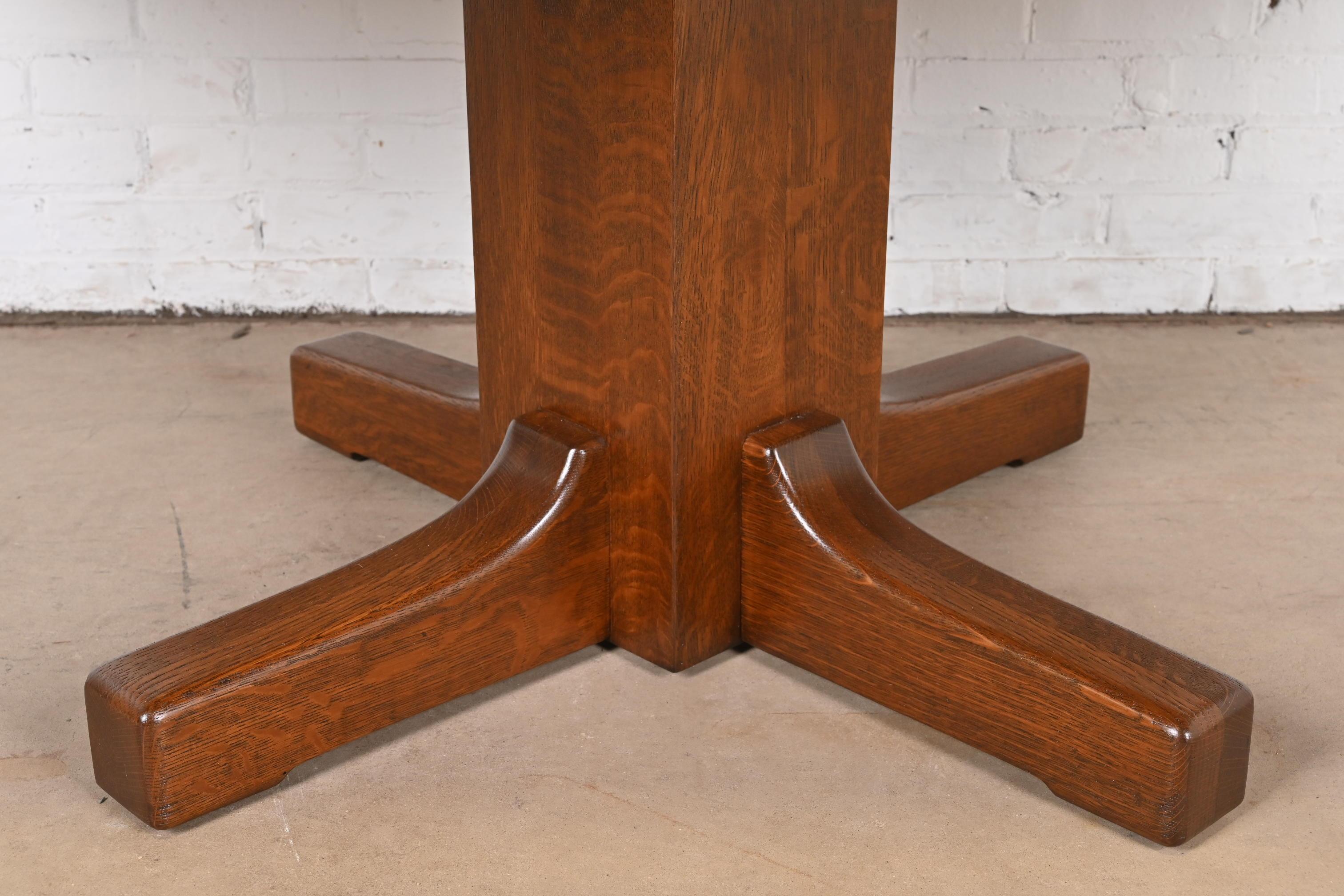 Antique Limbert Mission Oak Arts & Crafts Pedestal Dining Table, Refinished 5