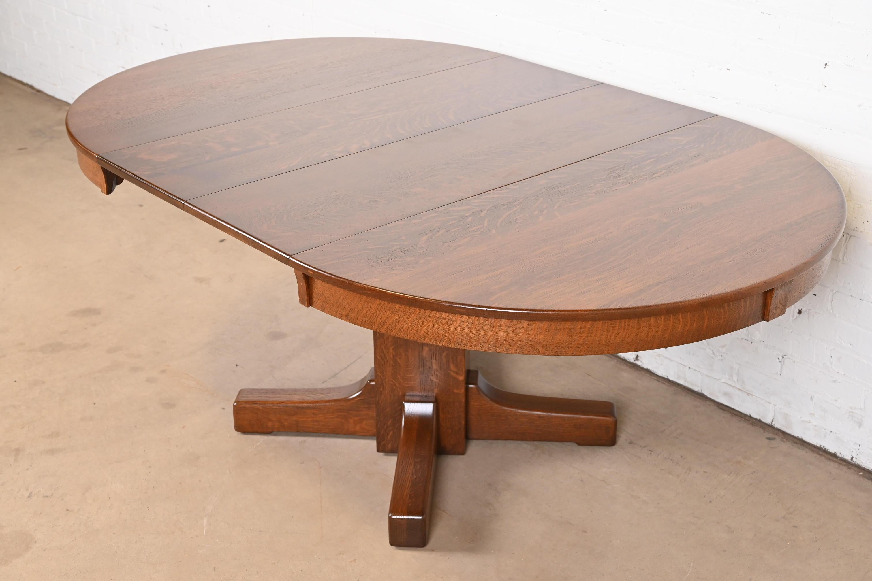 Antique Limbert Mission Oak Arts & Crafts Pedestal Dining Table, Refinished 6