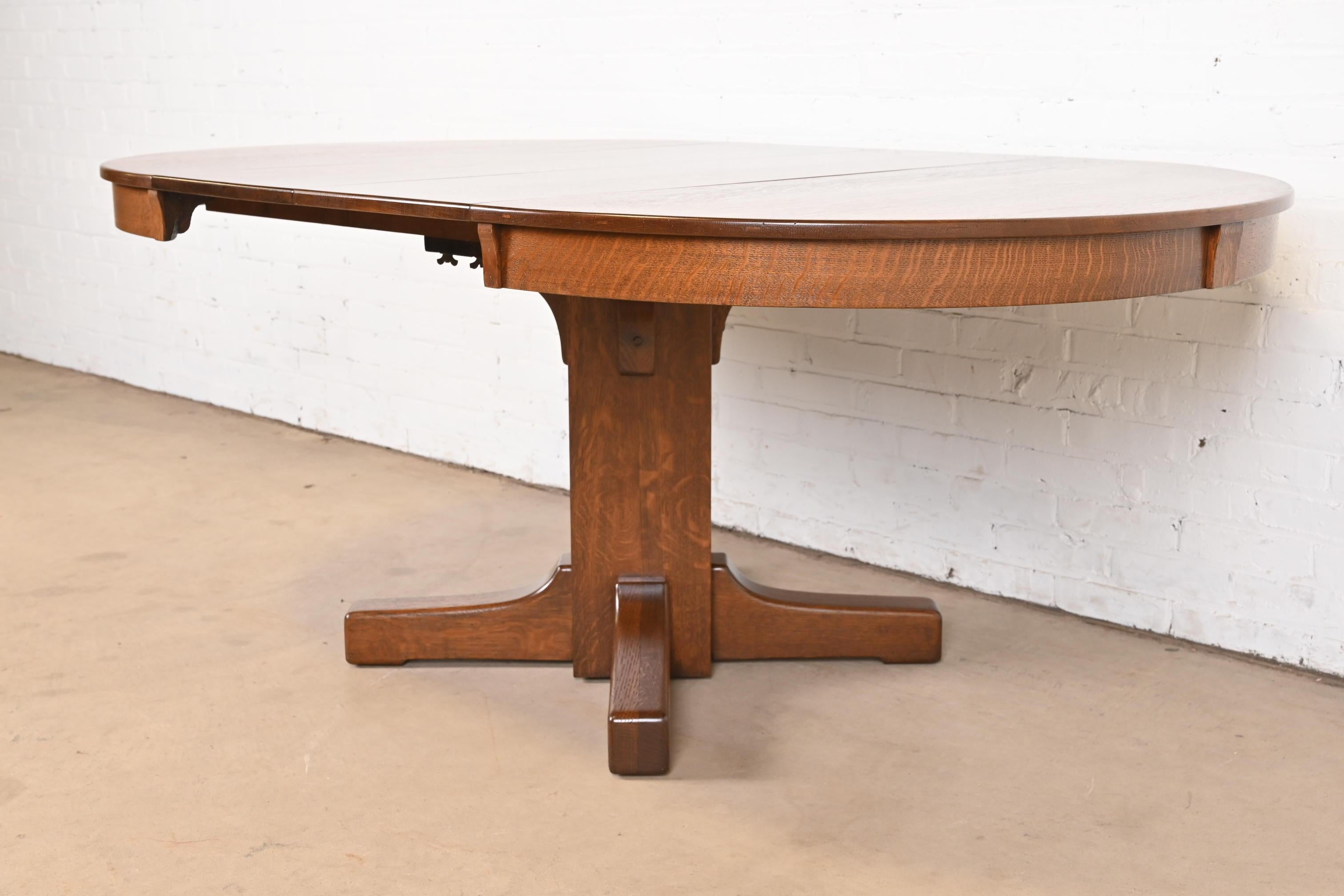 Antique Limbert Mission Oak Arts & Crafts Pedestal Dining Table, Refinished 7