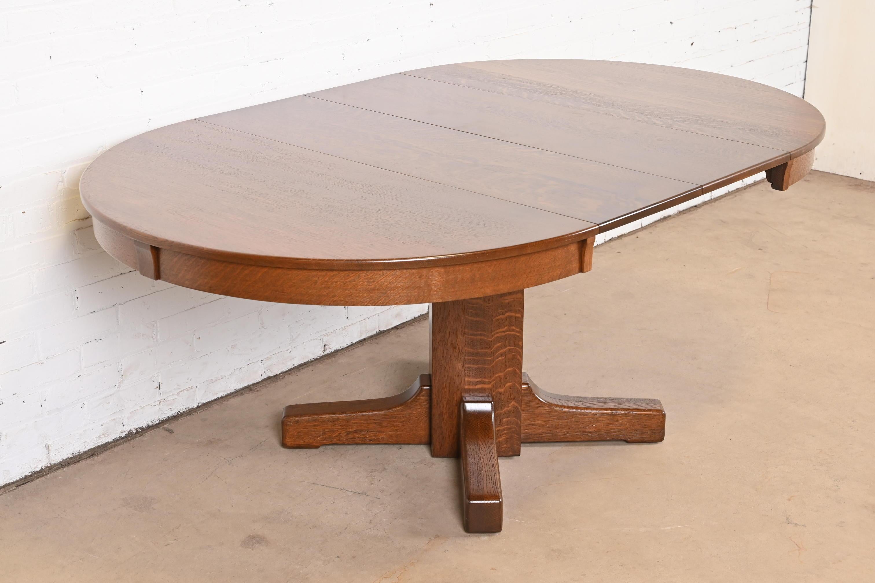 Antique Limbert Mission Oak Arts & Crafts Pedestal Dining Table, Refinished 8