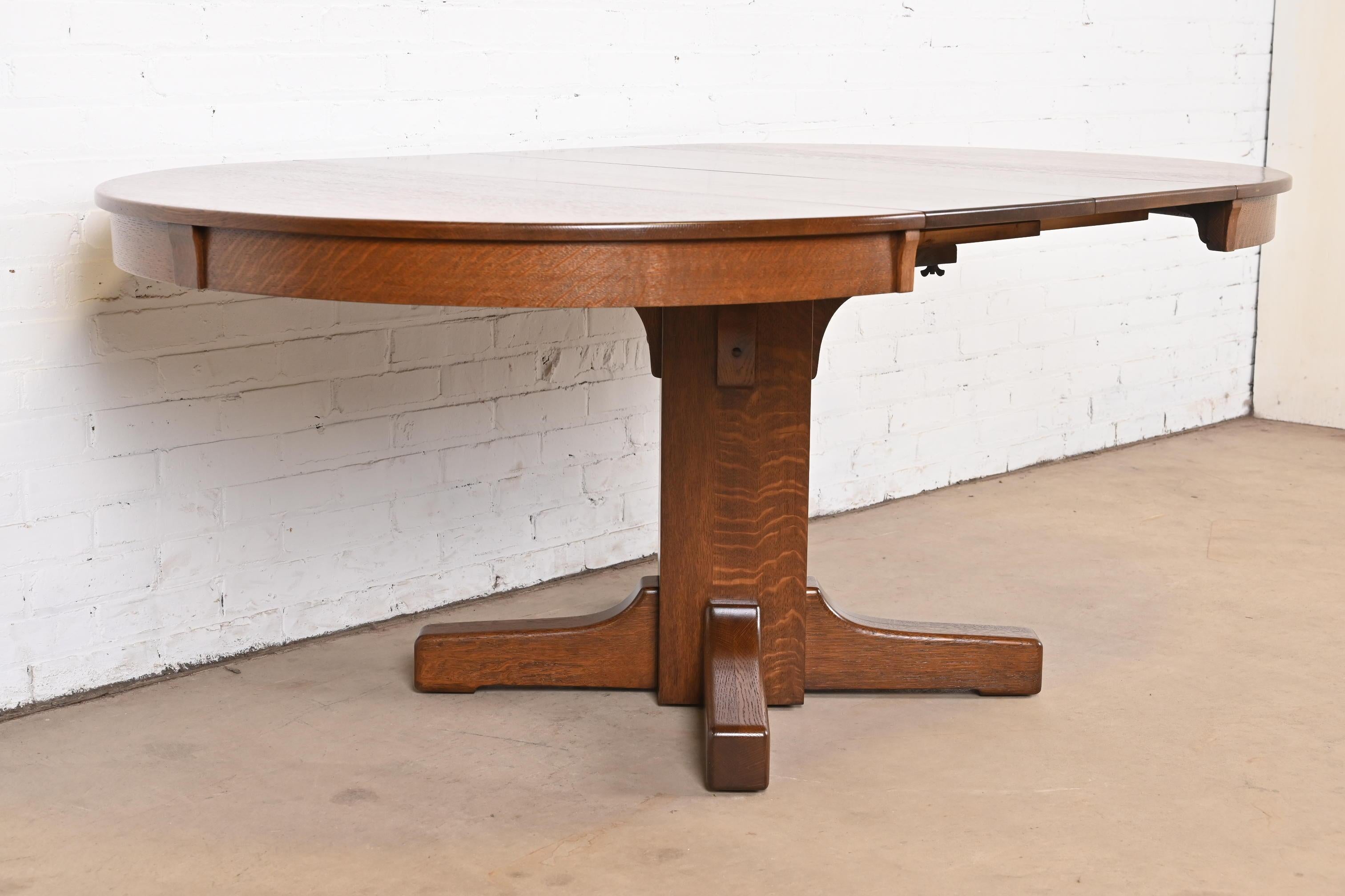 Antique Limbert Mission Oak Arts & Crafts Pedestal Dining Table, Refinished 9