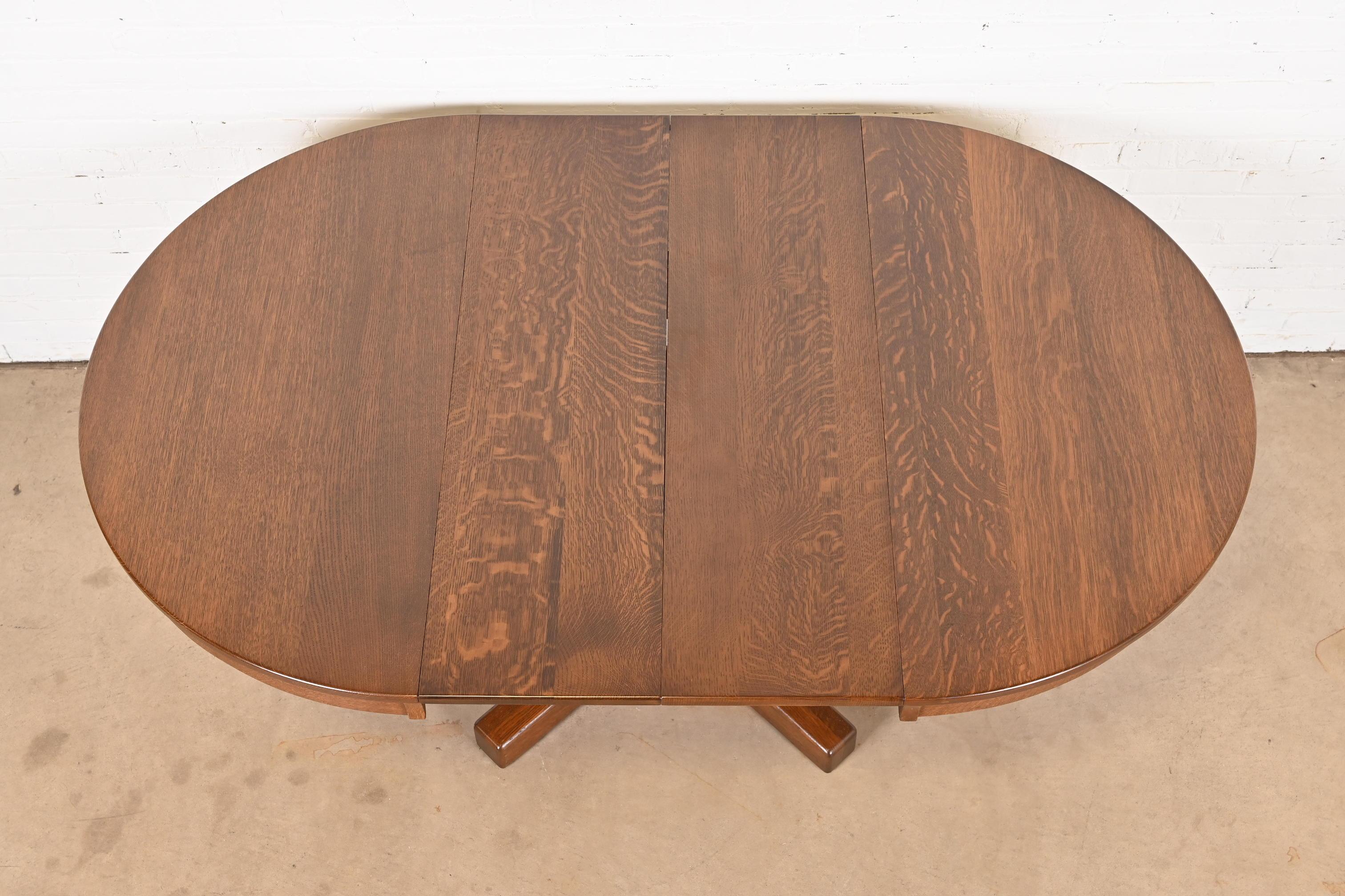 Antique Limbert Mission Oak Arts & Crafts Pedestal Dining Table, Refinished 10