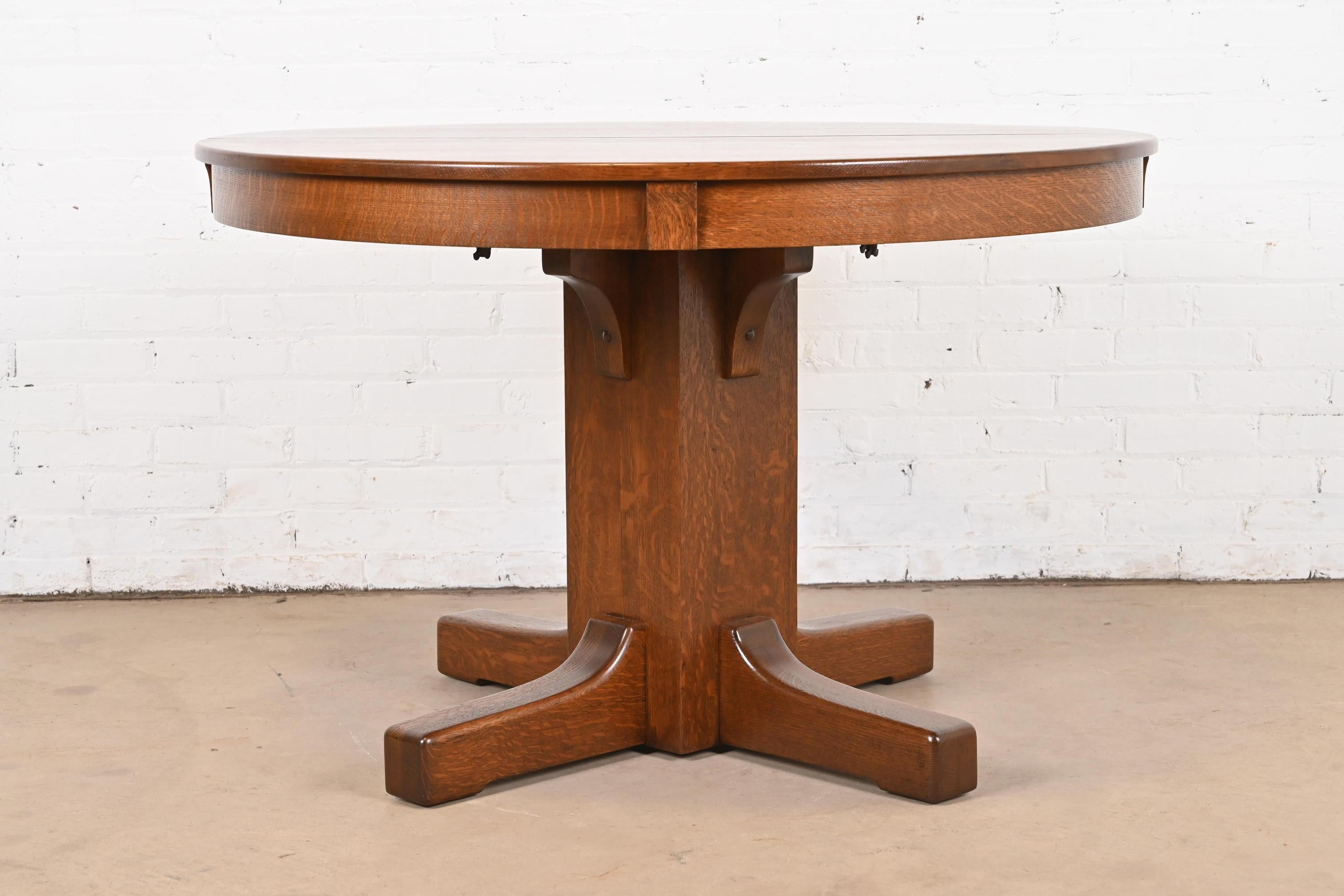 Antique Limbert Mission Oak Arts & Crafts Pedestal Dining Table, Refinished 11