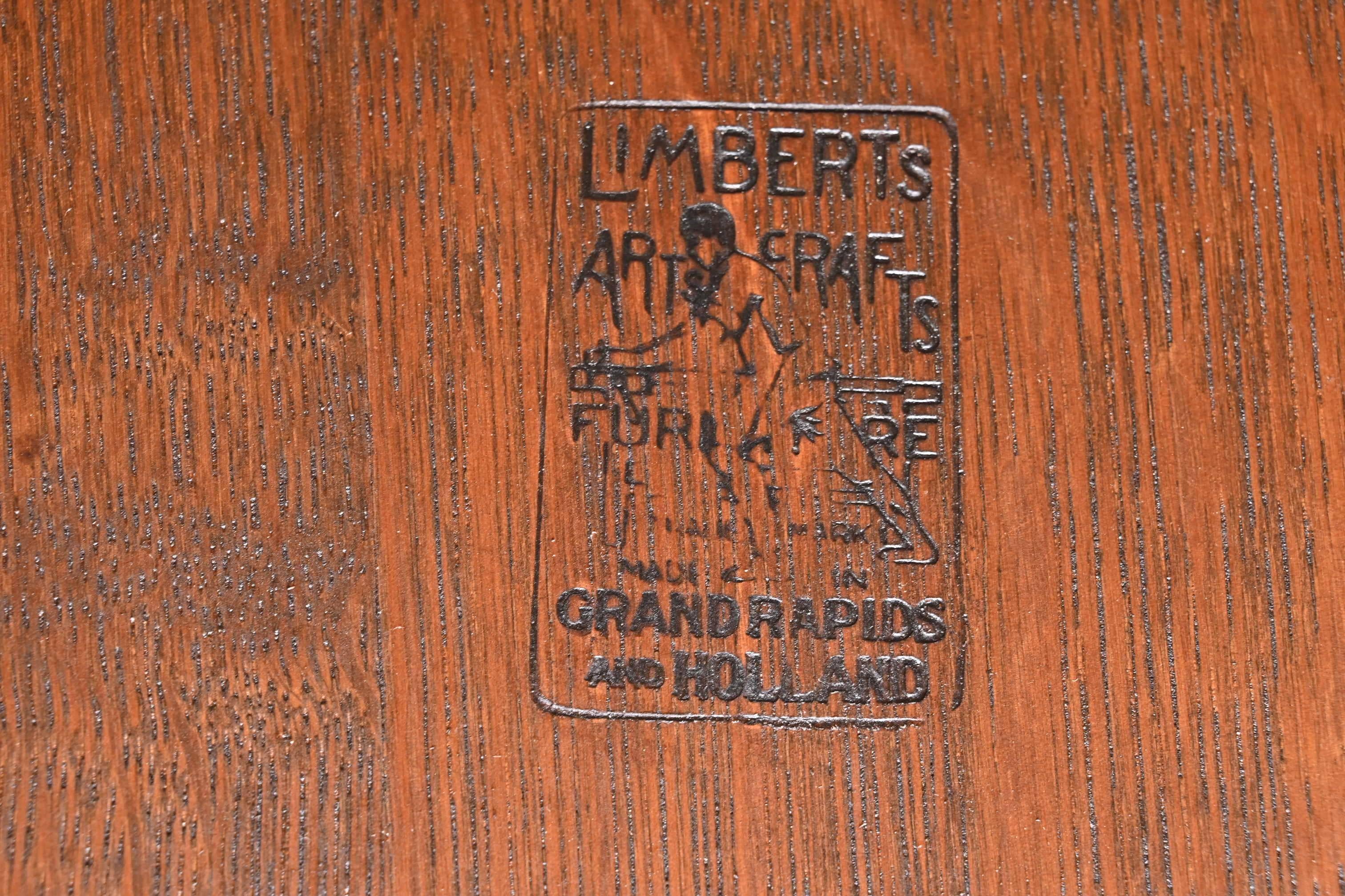 Antique Limbert Mission Oak Arts & Crafts Pedestal Dining Table, Refinished 12