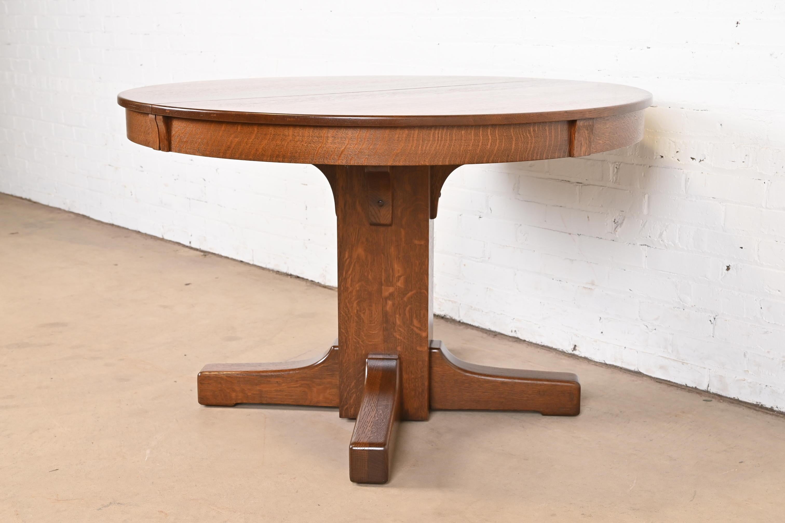 American Antique Limbert Mission Oak Arts & Crafts Pedestal Dining Table, Refinished