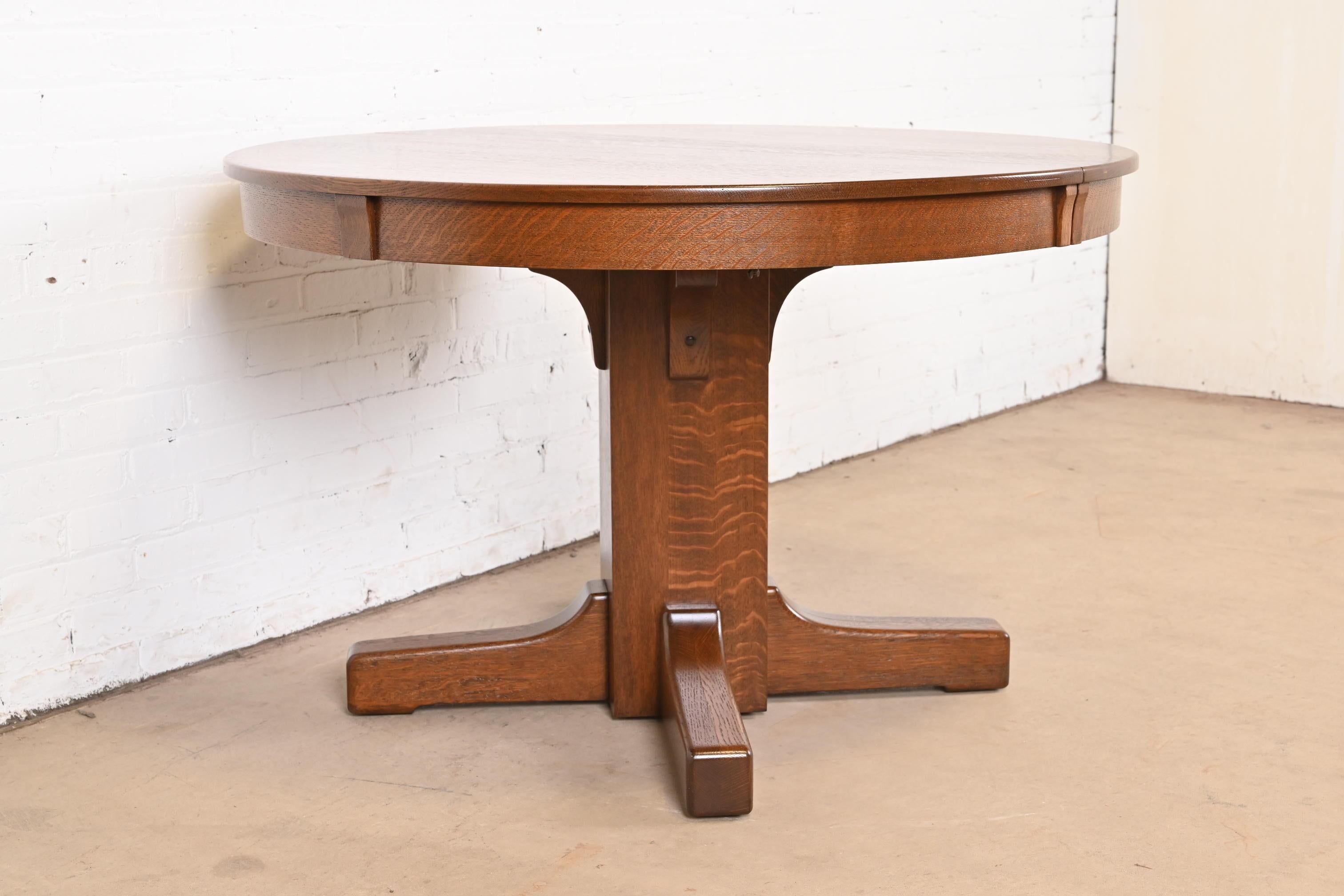 20th Century Antique Limbert Mission Oak Arts & Crafts Pedestal Dining Table, Refinished