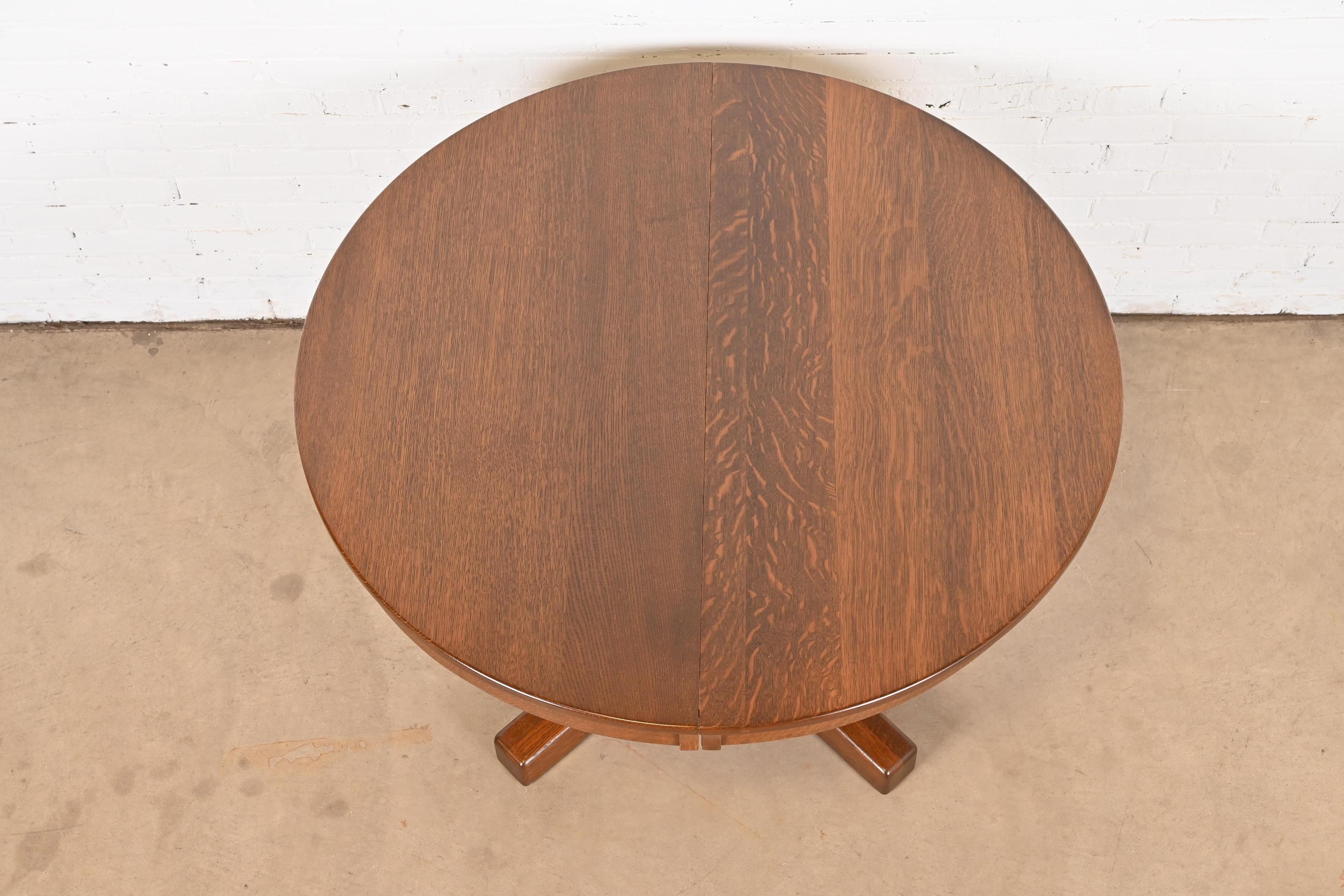 Antique Limbert Mission Oak Arts & Crafts Pedestal Dining Table, Refinished 1