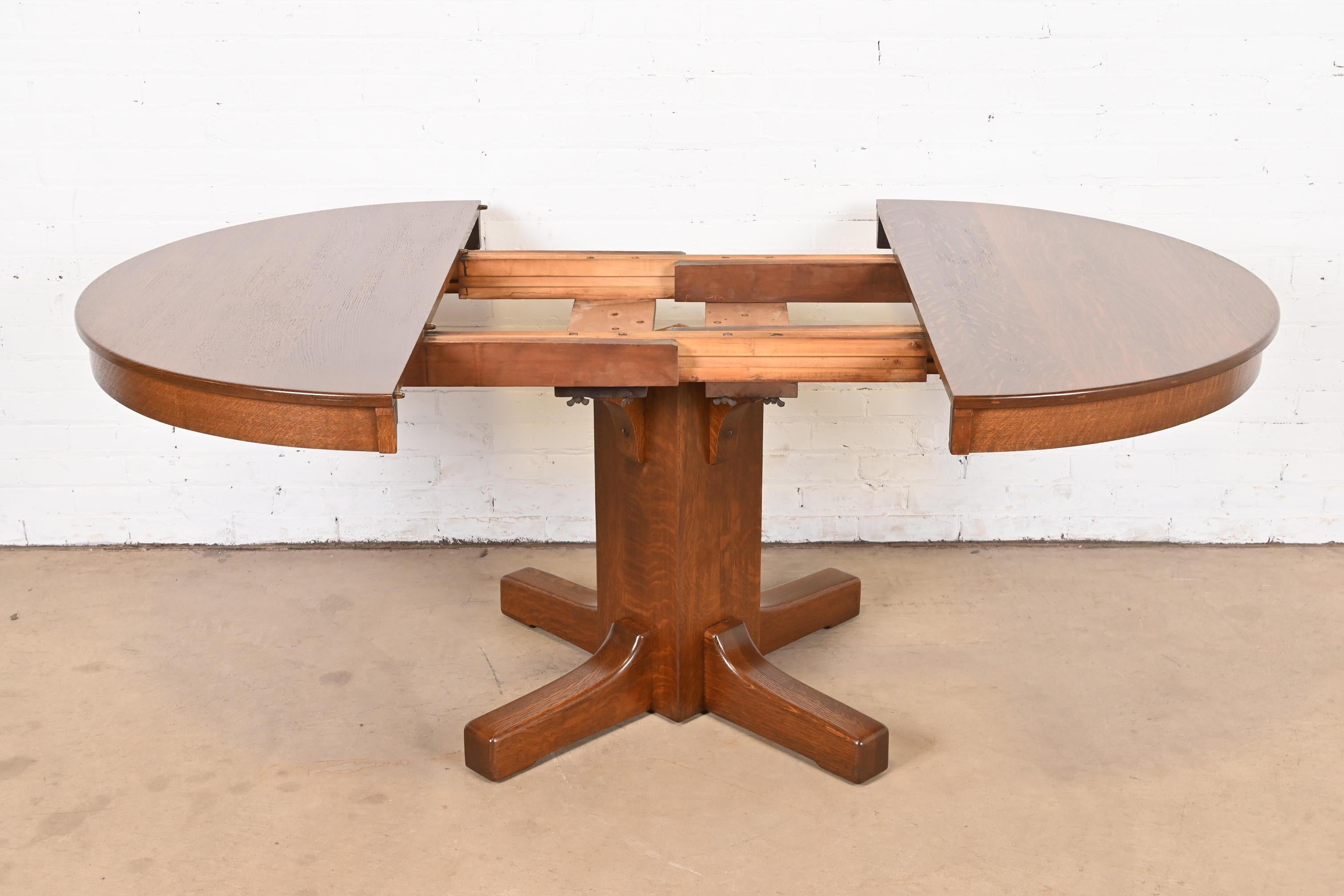 Antique Limbert Mission Oak Arts & Crafts Pedestal Dining Table, Refinished 2