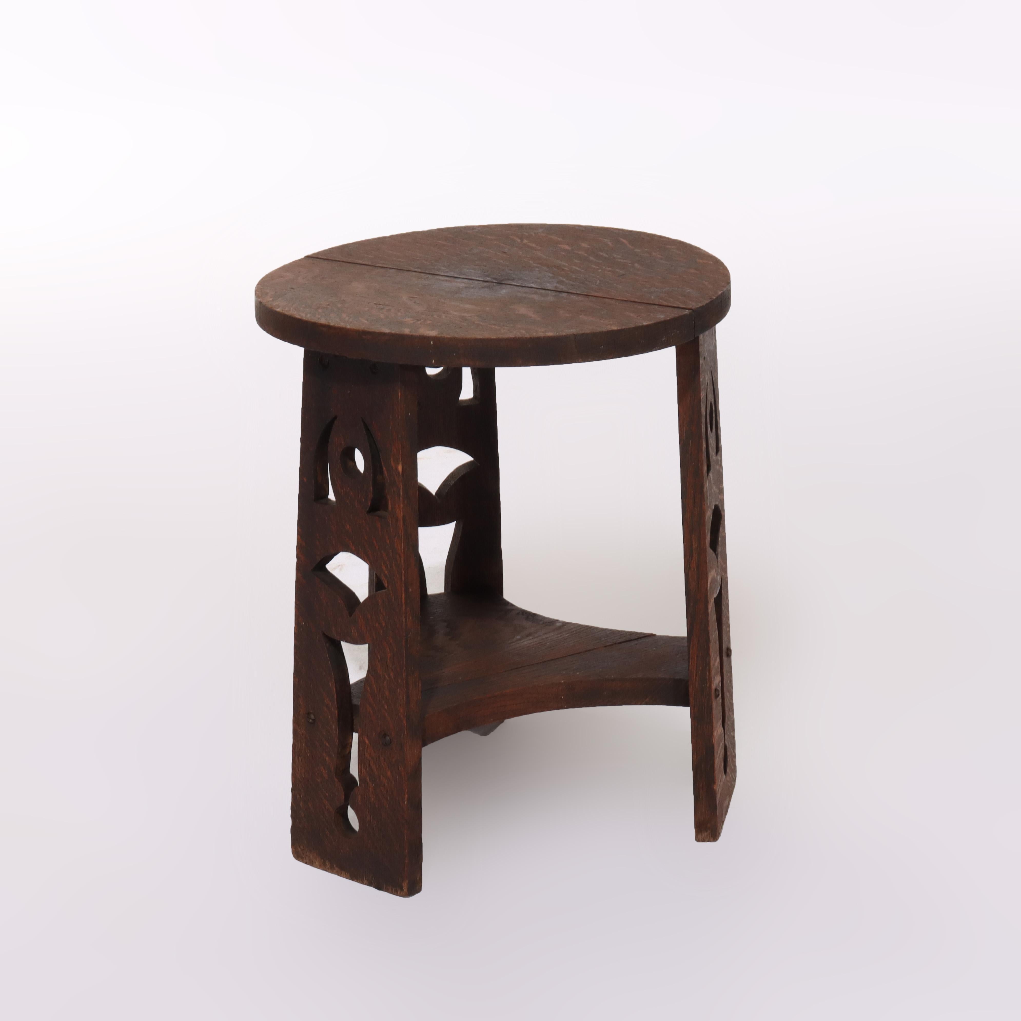 Arts and Crafts Ancien support à plantes en chêne découpé de l'école Limbert Arts & Crafts c1920