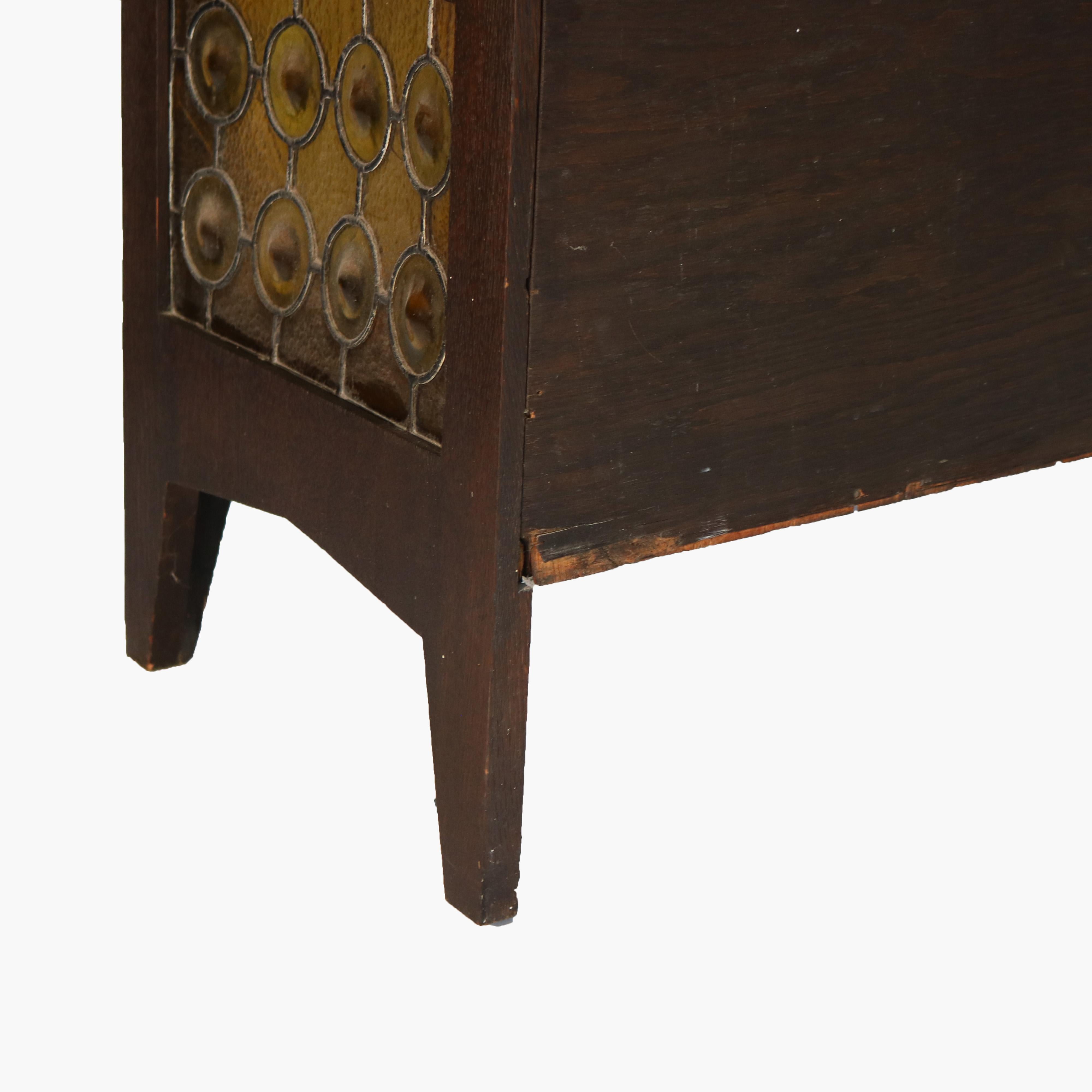 Antique Limbert School Arts & Crafts Oak Server with Amber Stained Glass C1910 8