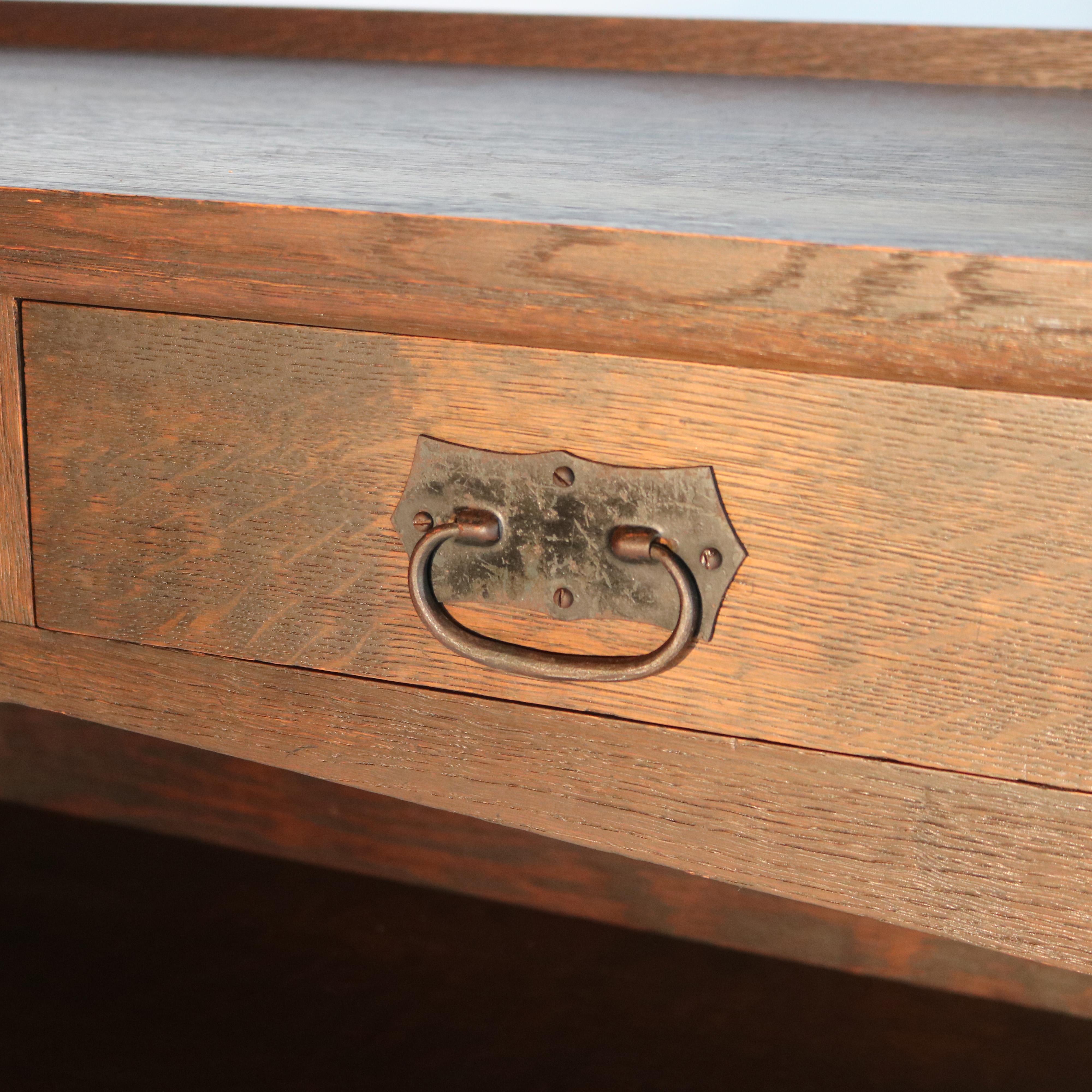 20th Century Antique Limbert School Arts & Crafts Oak Server with Amber Stained Glass C1910