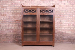 Antique Limbert Style Mission Oak Arts & Crafts Glass Front Double Bookcase