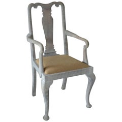 Antique Limed Oak Gustavian Style Urn Back Carver or Armchair