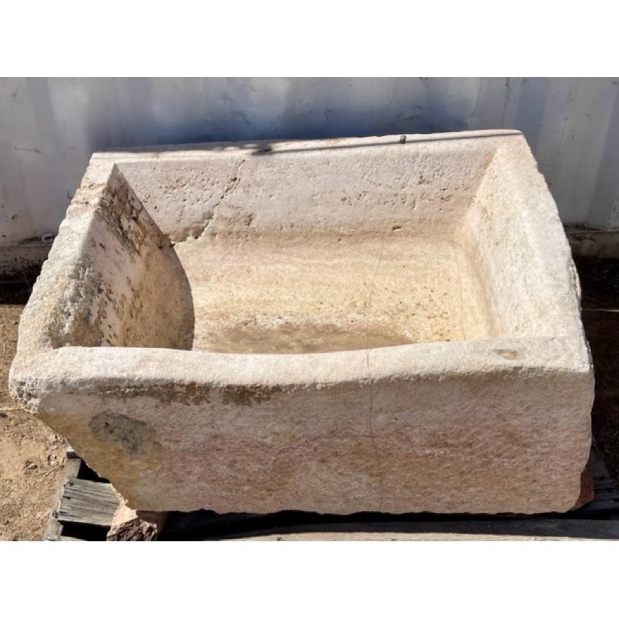 Carved Antique Limestone Basin For Sale