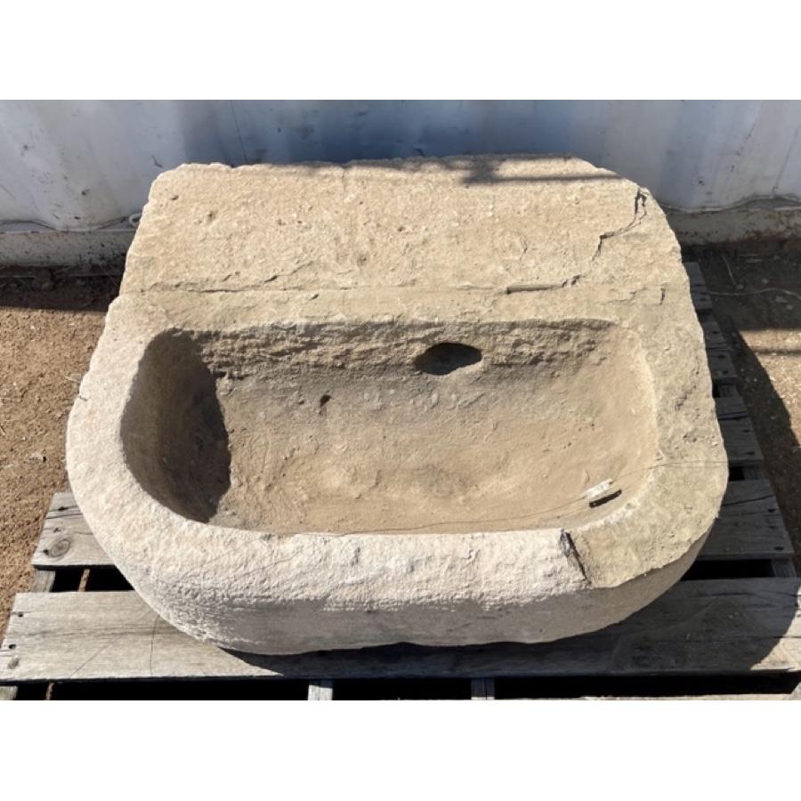 French Antique Limestone Basin with Repairs For Sale