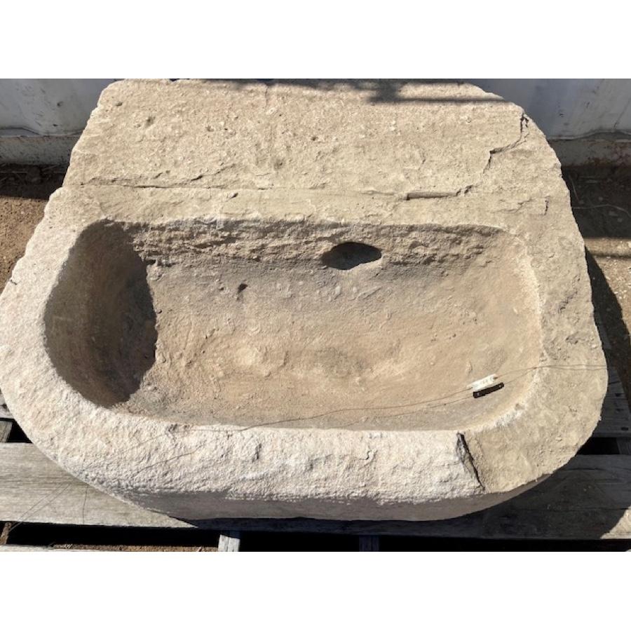 Carved Antique Limestone Basin with Repairs For Sale