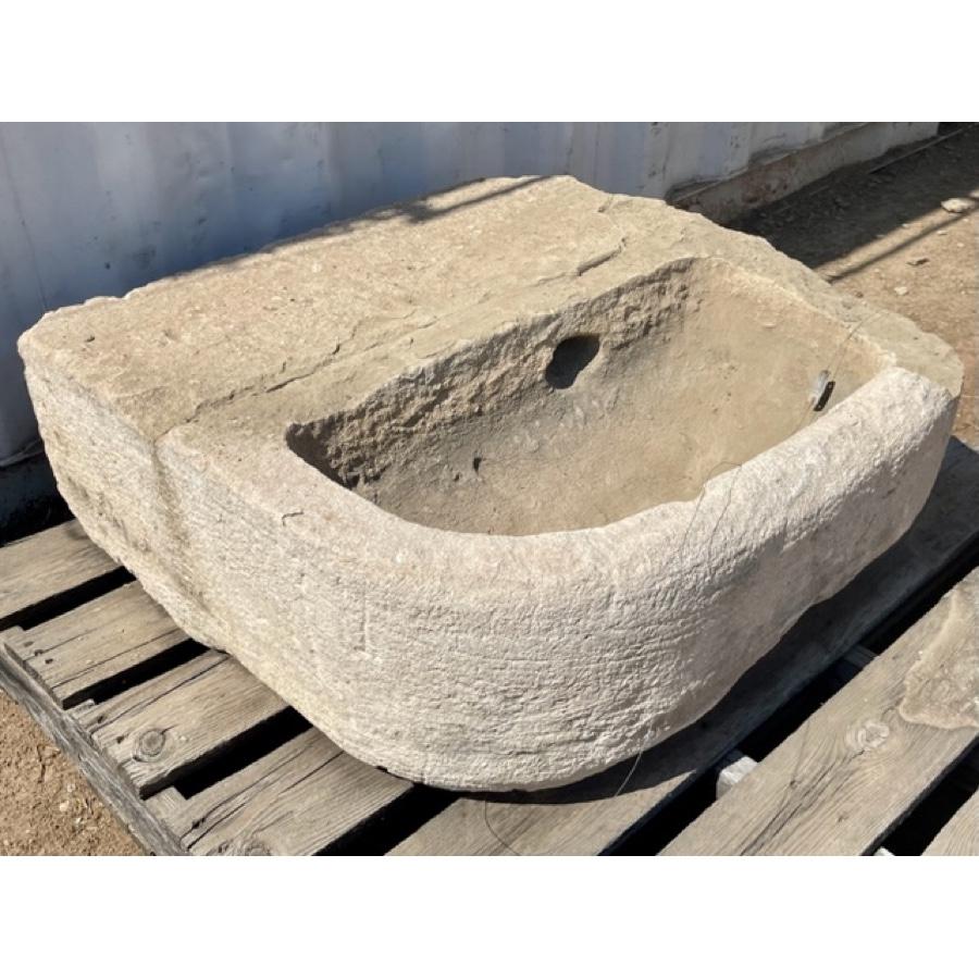 19th Century Antique Limestone Basin with Repairs For Sale