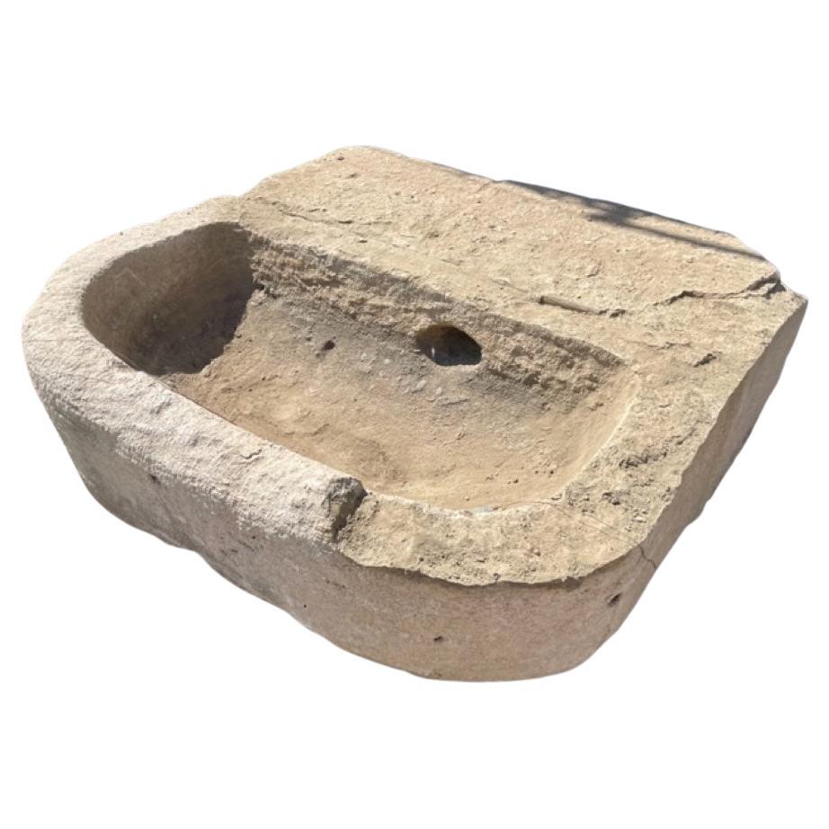 Antique Limestone Basin with Repairs For Sale
