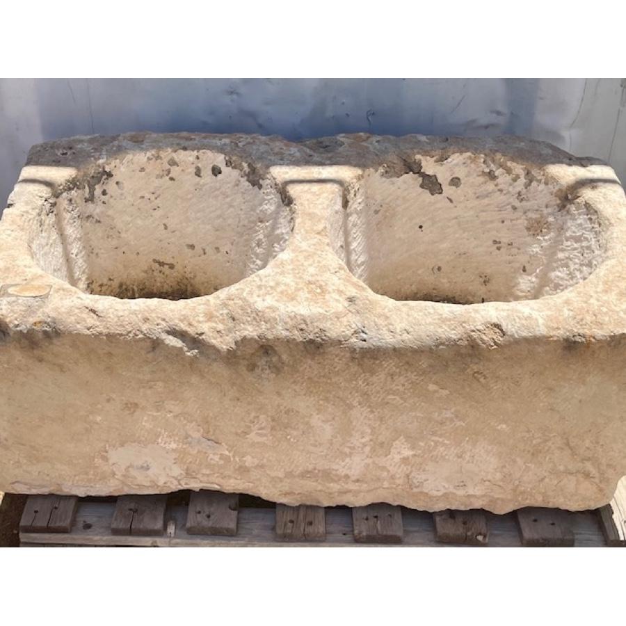 Carved Antique Limestone Basins Double Sinks For Sale