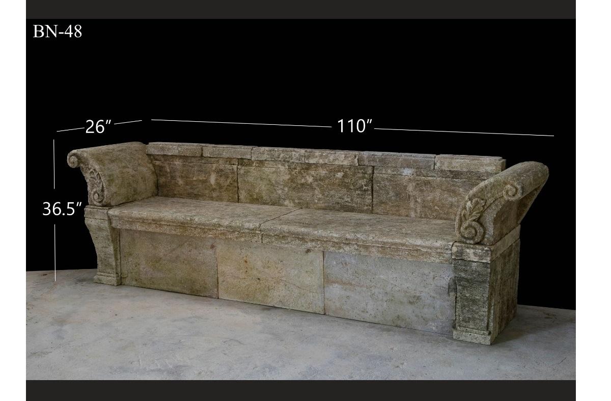 This old Limestone bench was hand carved in the mid 17th century and installed in a Large Italian countryside home along with several other benches and architectural elements. This piece has been well preserved throughout the years and was recently