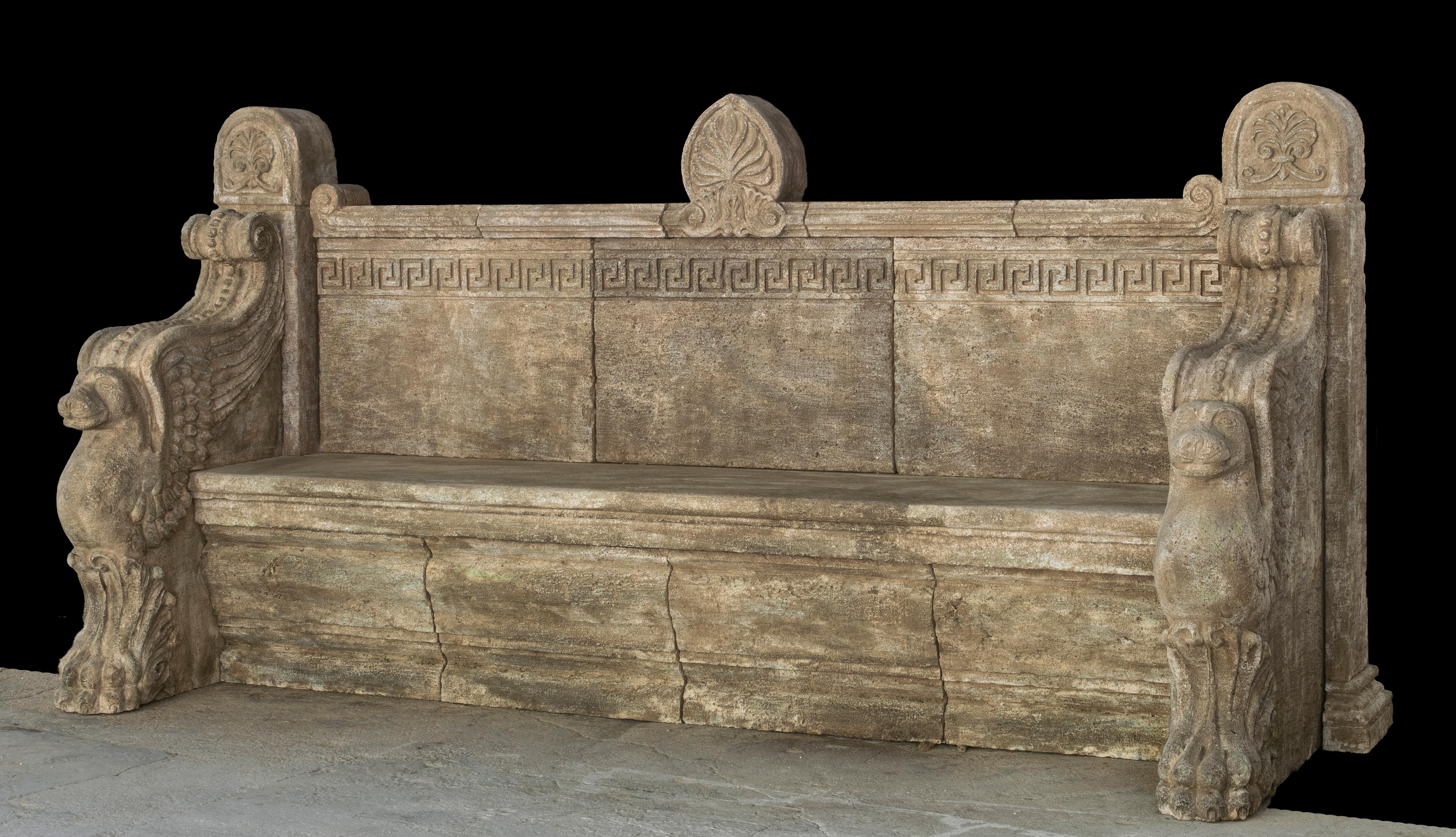 Rustique Banc antique en pierre calcaire - Banc ancien en pierre - Banc de jardin en vente