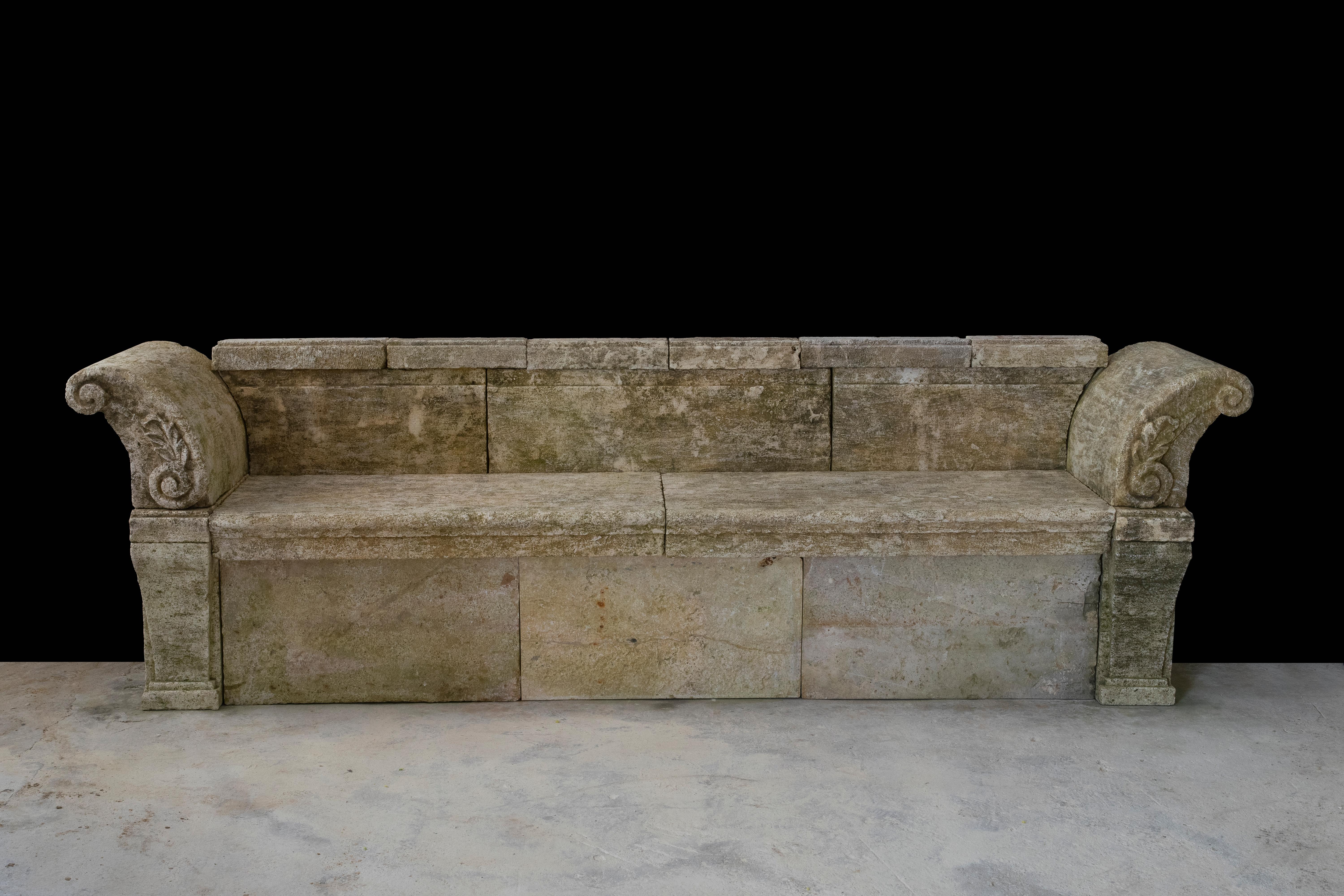Rustic Antique Limestone Bench - Old Stone Bench - Garden Bench For Sale