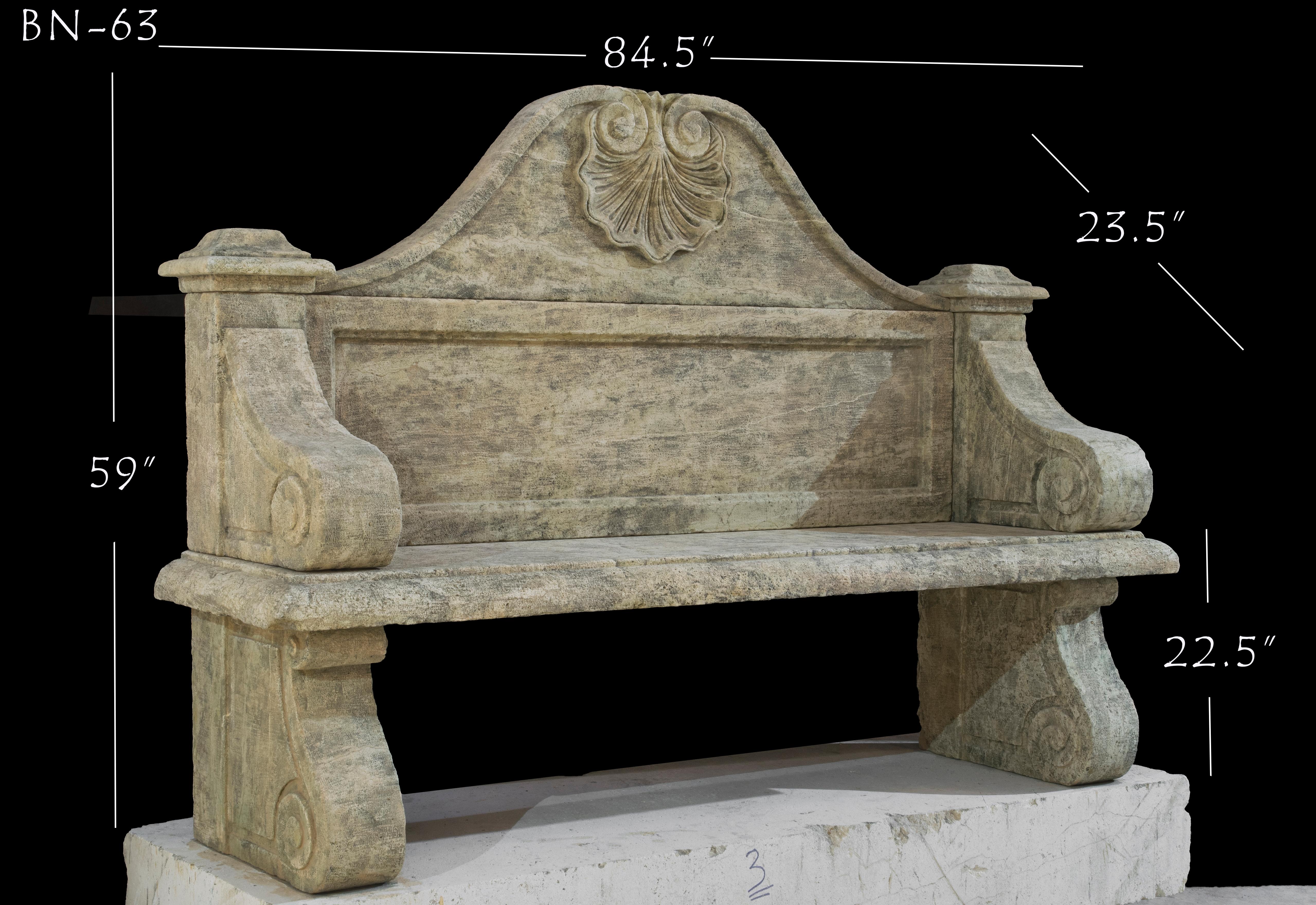 Rustique Banc antique en pierre calcaire - Banc ancien en pierre - Banc de jardin en vente