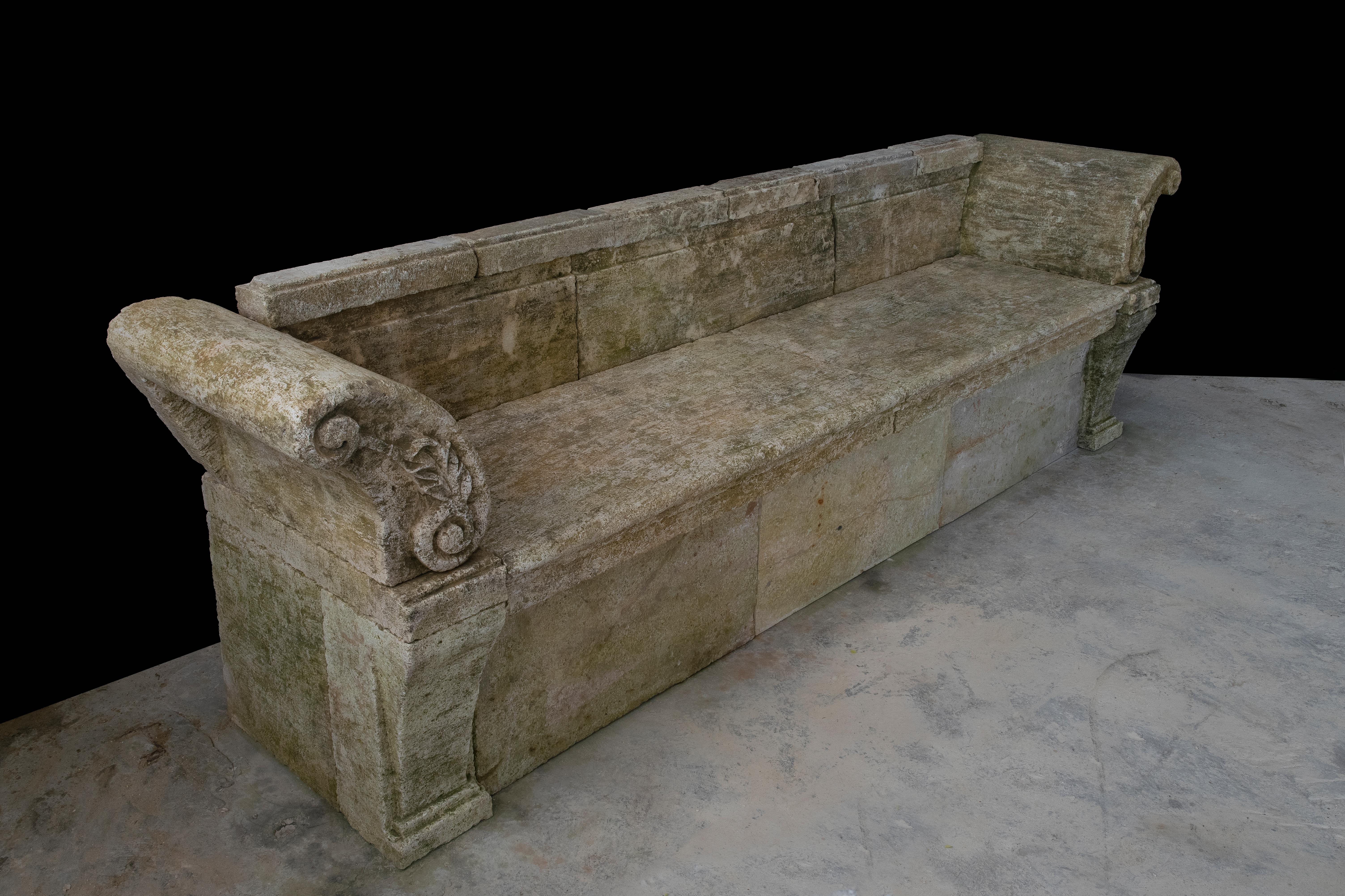 Italian Antique Limestone Bench - Old Stone Bench - Garden Bench For Sale
