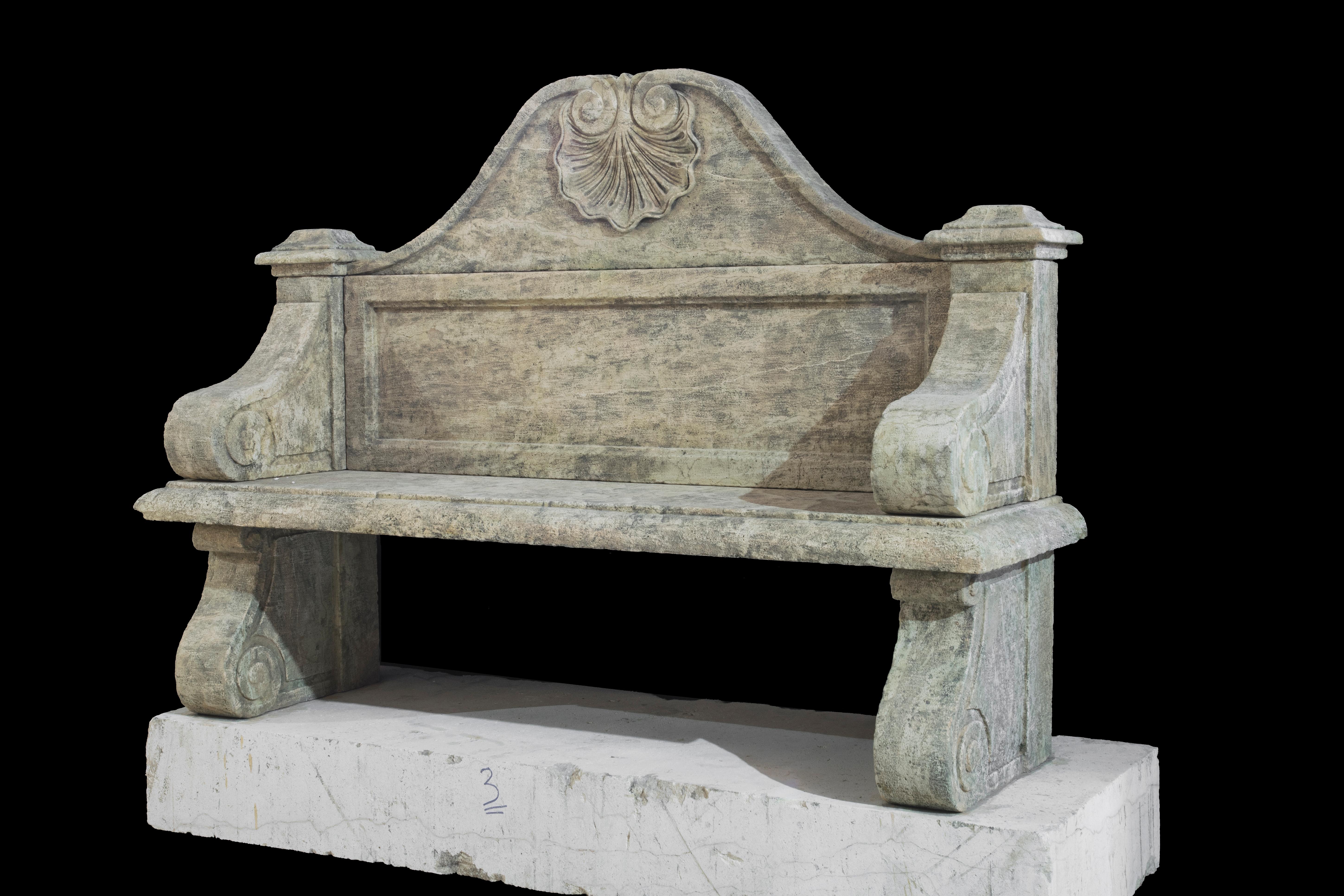 italien Banc antique en pierre calcaire - Banc ancien en pierre - Banc de jardin en vente