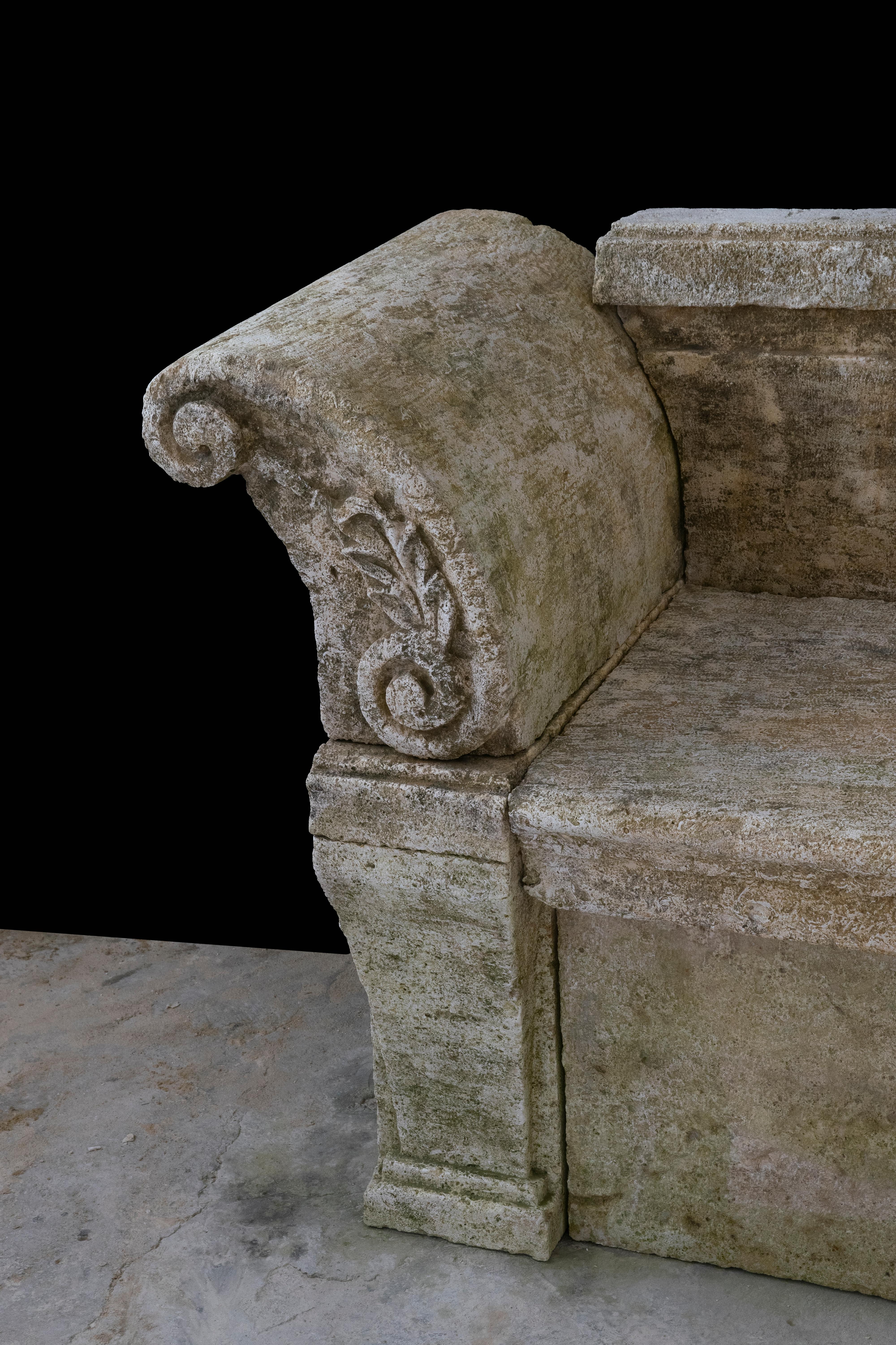 Hand-Carved Antique Limestone Bench - Old Stone Bench - Garden Bench For Sale