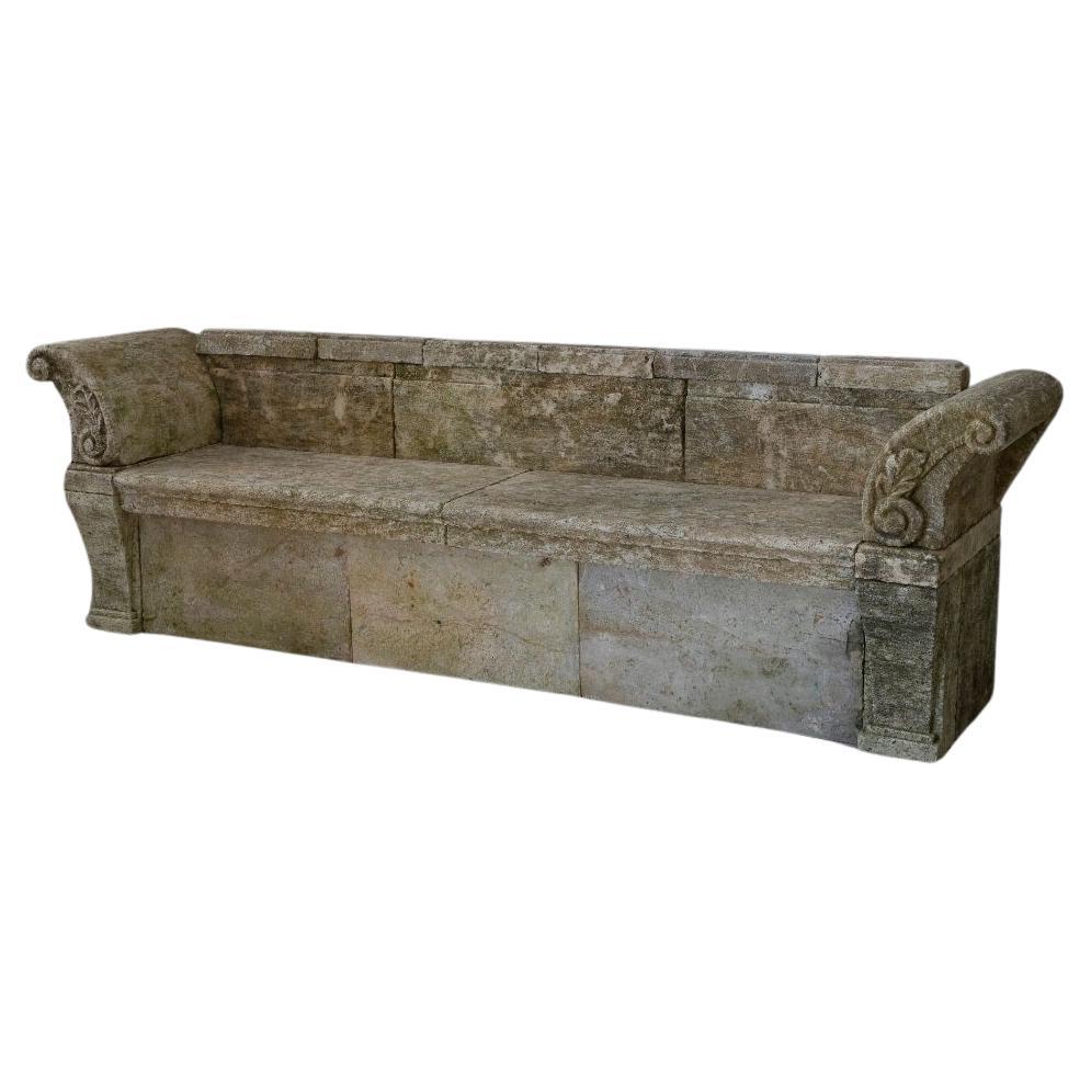 Banc antique en pierre calcaire - Banc ancien en pierre - Banc de jardin