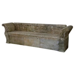 Banc antique en pierre calcaire - Banc ancien en pierre - Banc de jardin
