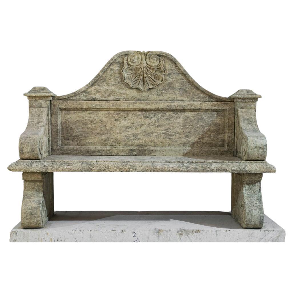Banc antique en pierre calcaire - Banc ancien en pierre - Banc de jardin