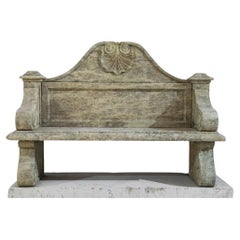 Banc antique en pierre calcaire - Banc ancien en pierre - Banc de jardin