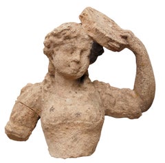 Antique Limestone Bust of Young Girl