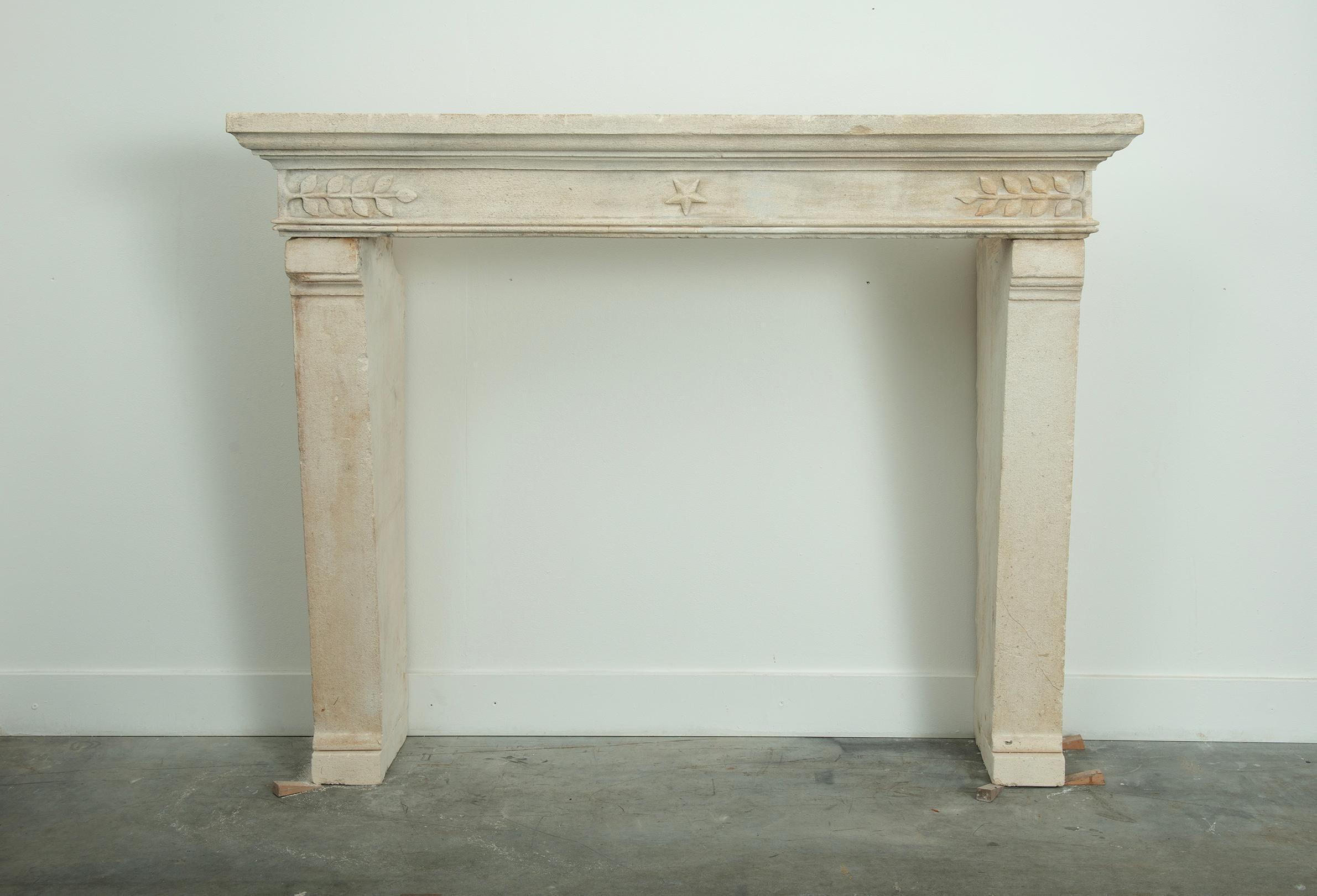 A very nice antique limestone fireplace from France for sale.

The dimensions make this a very versatile and usable piece, its decoration and style capture the mind but also give it enough presence to be appreciated.

The frieze has a nice thick and