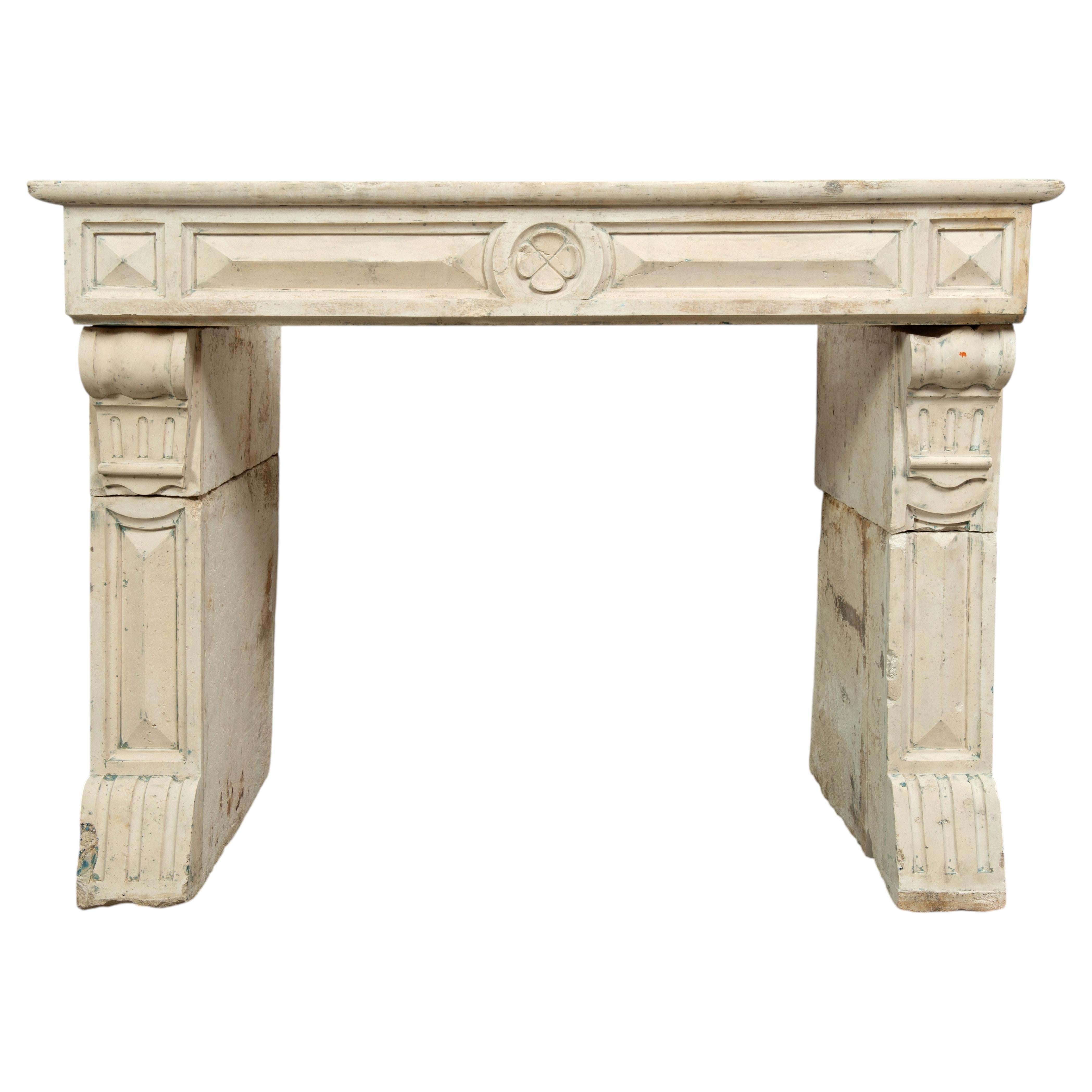 Antique Limestone Fireplace Mantel For Sale