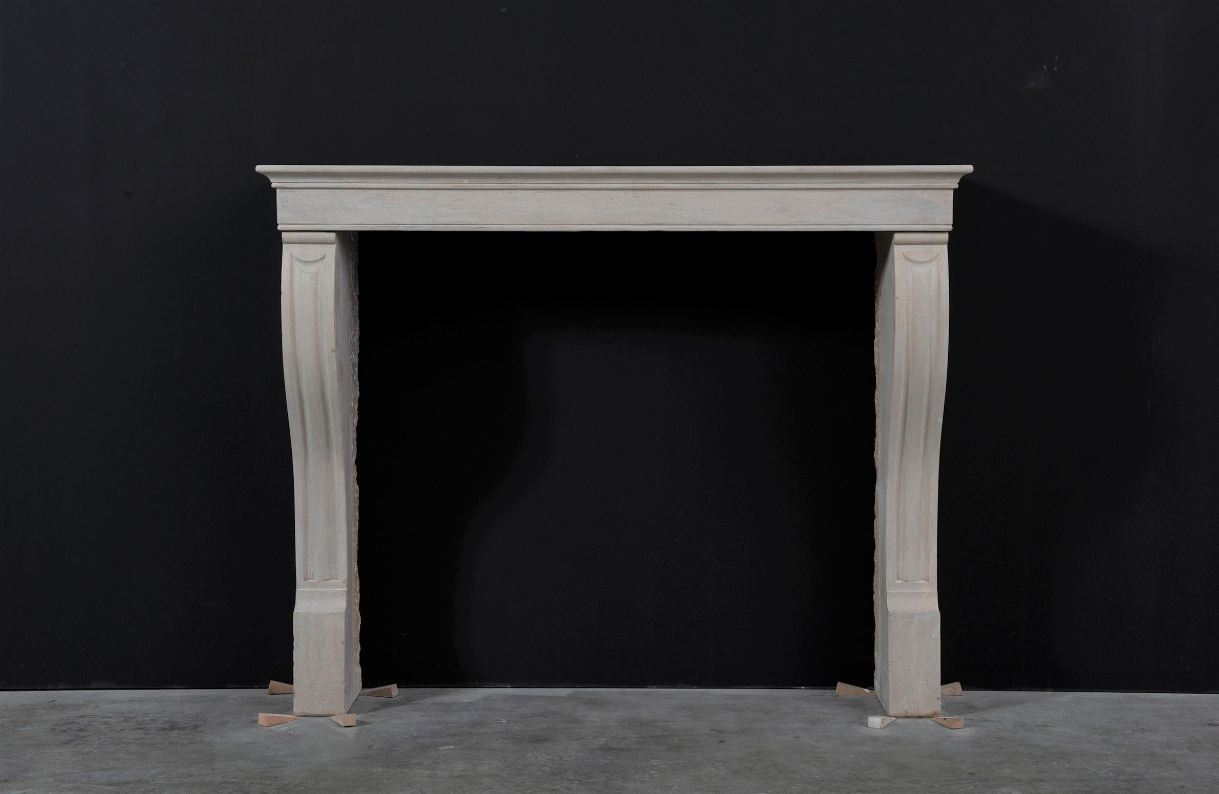 Nice French Campagnard style fireplace mantel in lovely limestone.
This gem comes from central France, burgundy area.
Its perfect size make it possible to install this mantel in almost any situation, the two slender panneled legs support a nice