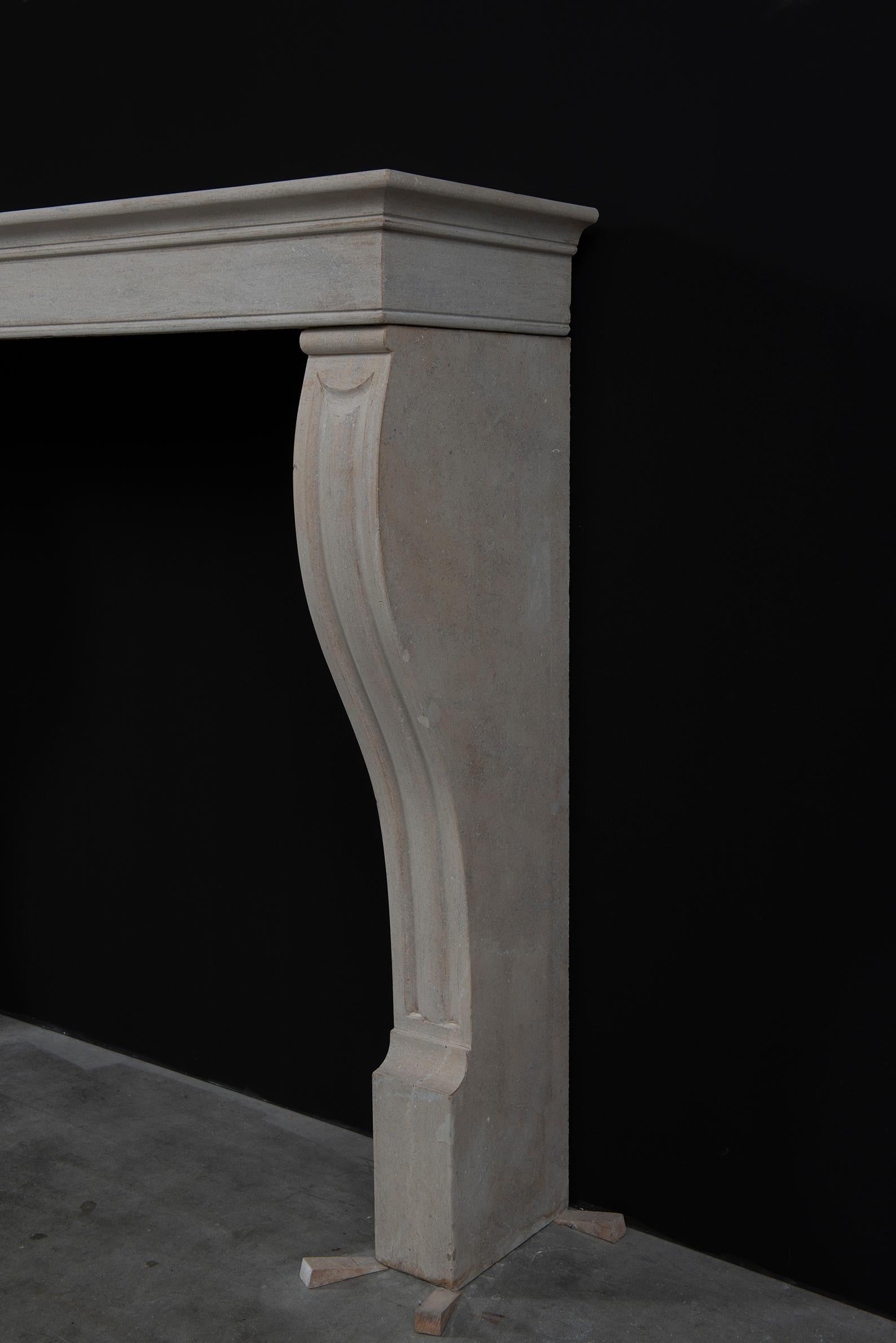 19th Century Antique Limestone Fireplace Mantel from France For Sale
