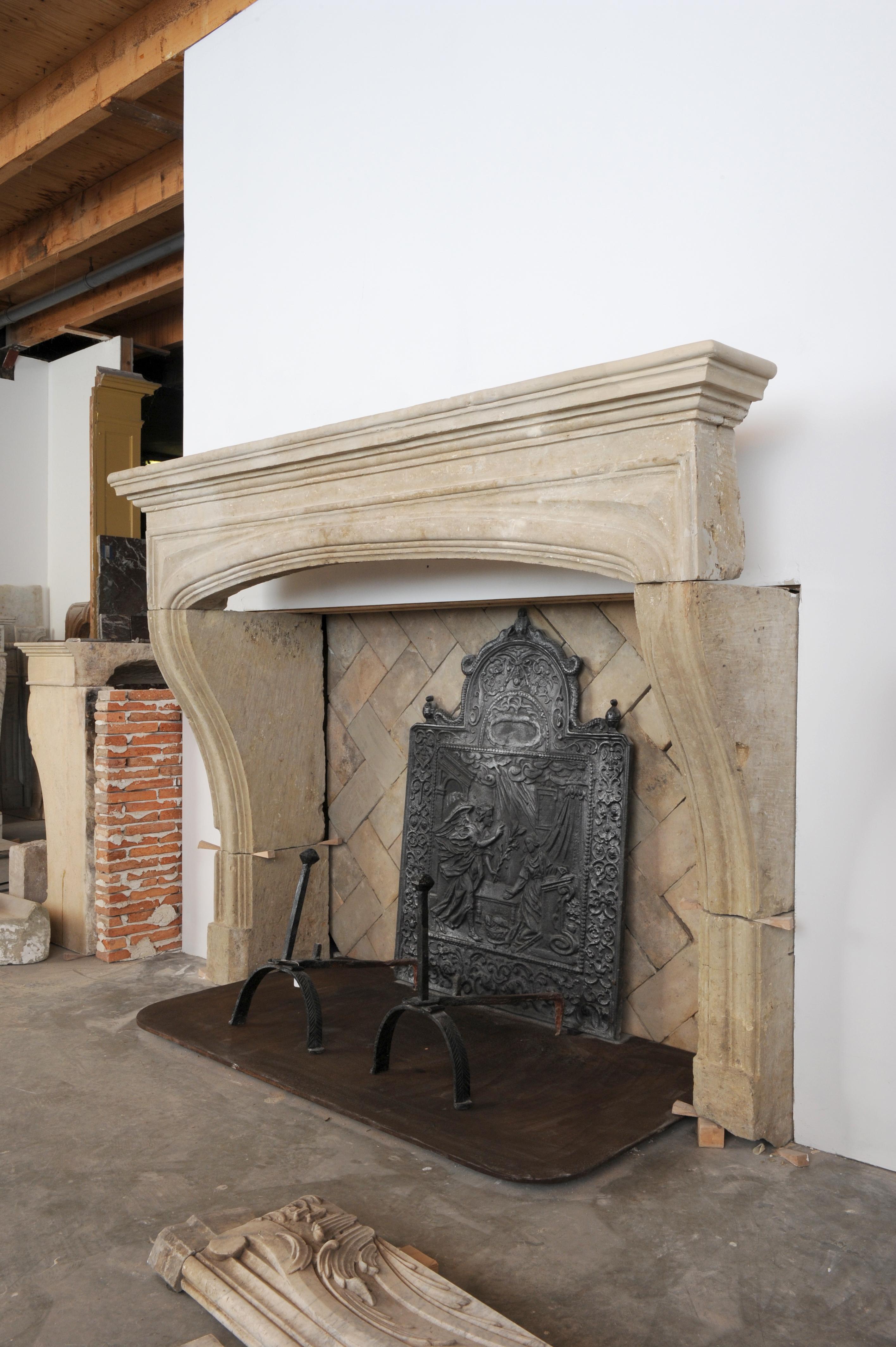 Antique Limestone Louis XIV Fireplace Mantel 9