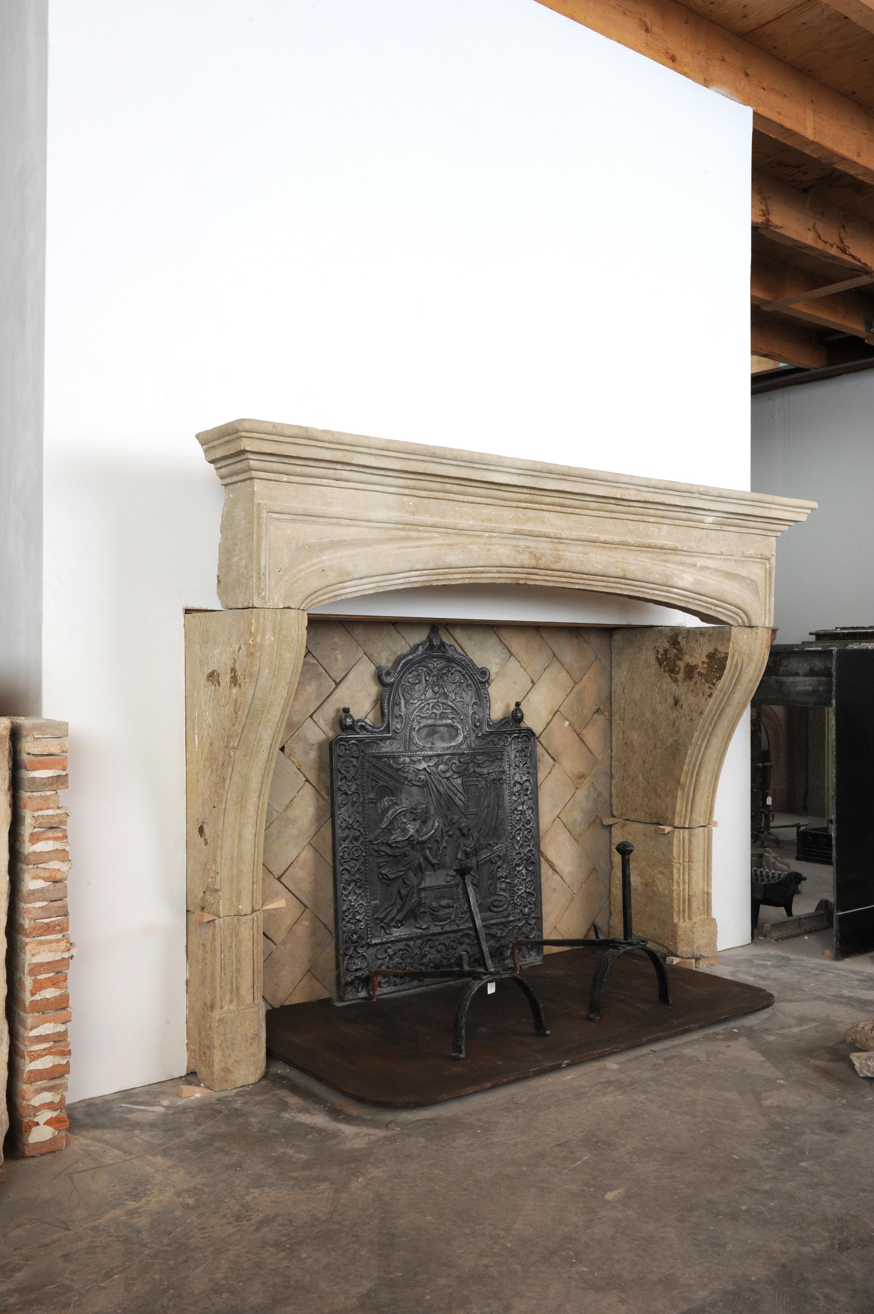 Antique Limestone Louis XIV Fireplace Mantel 13