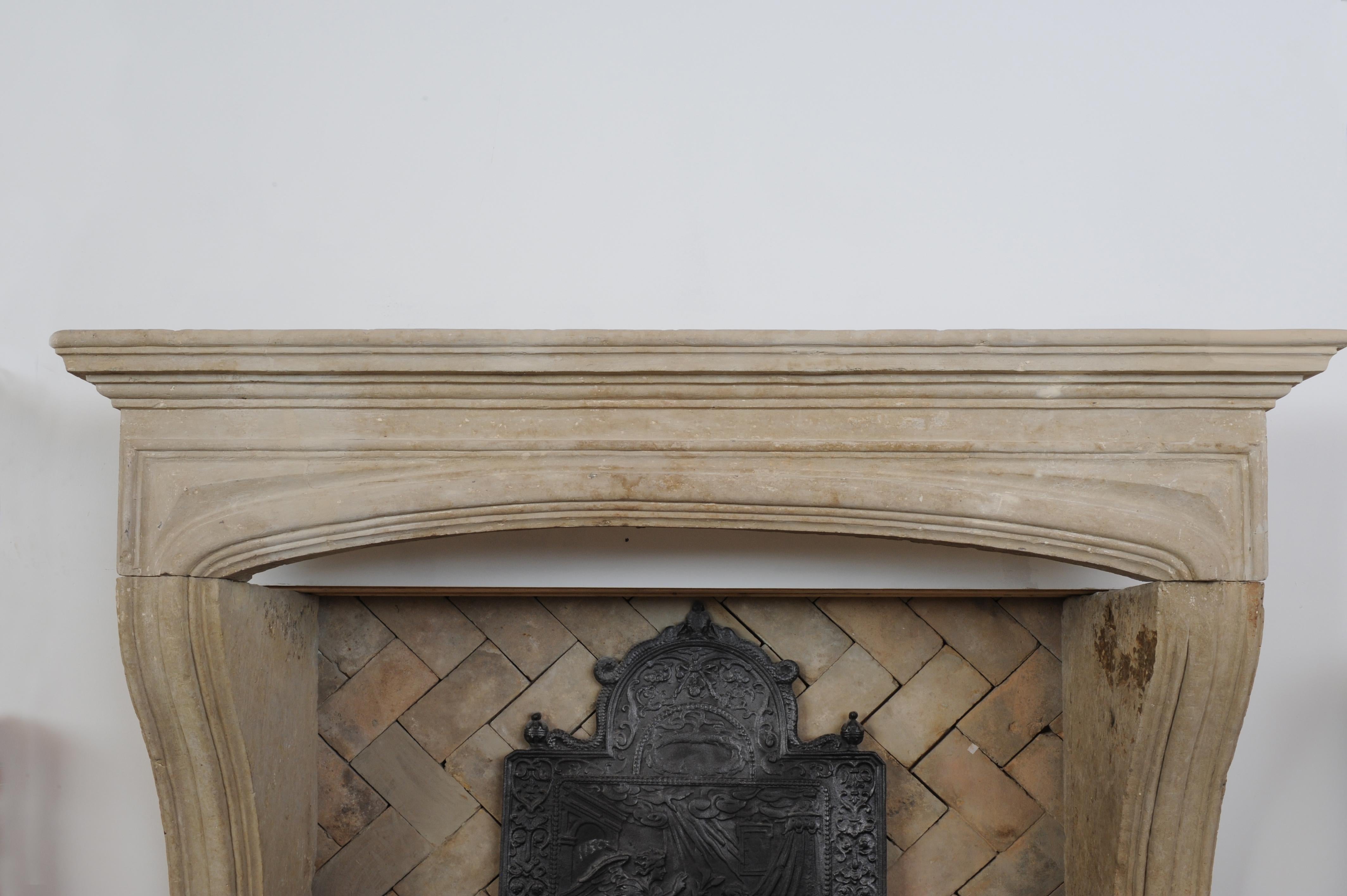 French Antique Limestone Louis XIV Fireplace Mantel