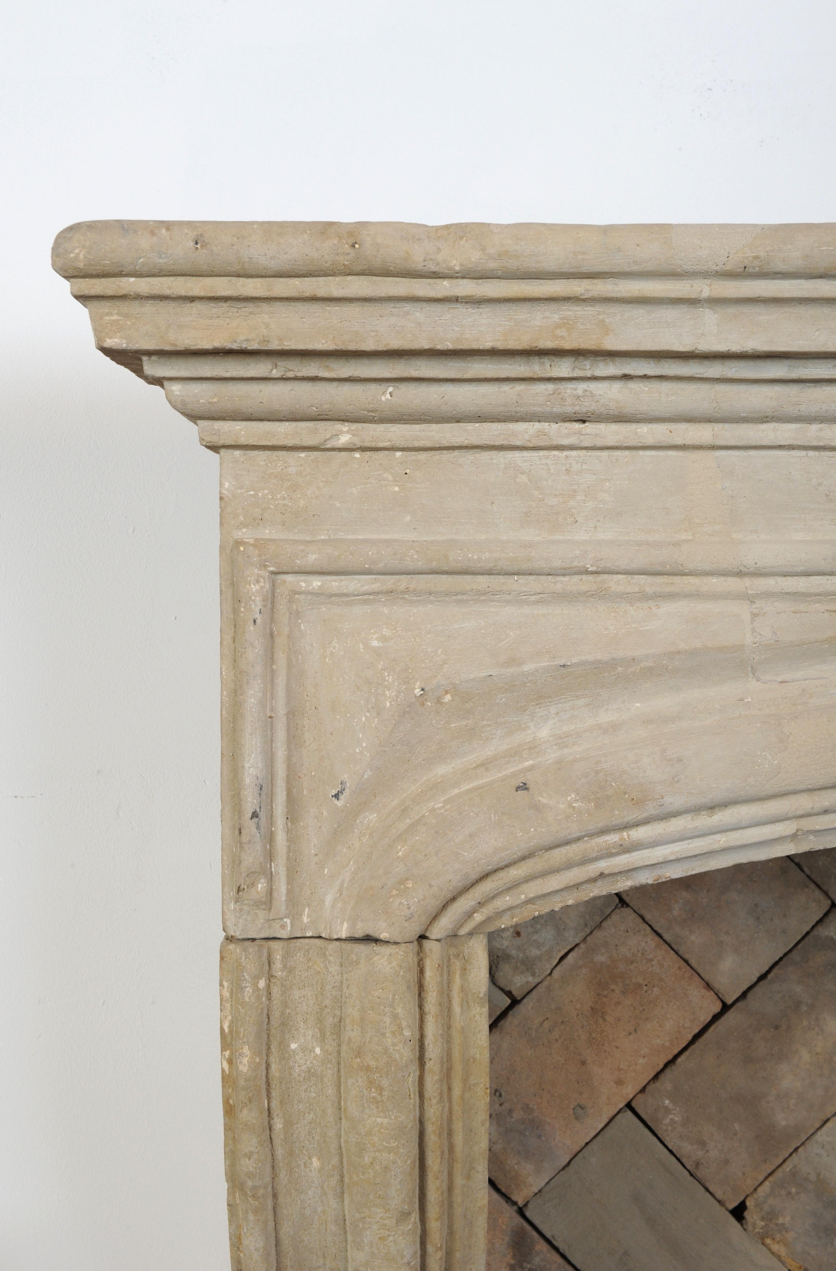18th Century Antique Limestone Louis XIV Fireplace Mantel