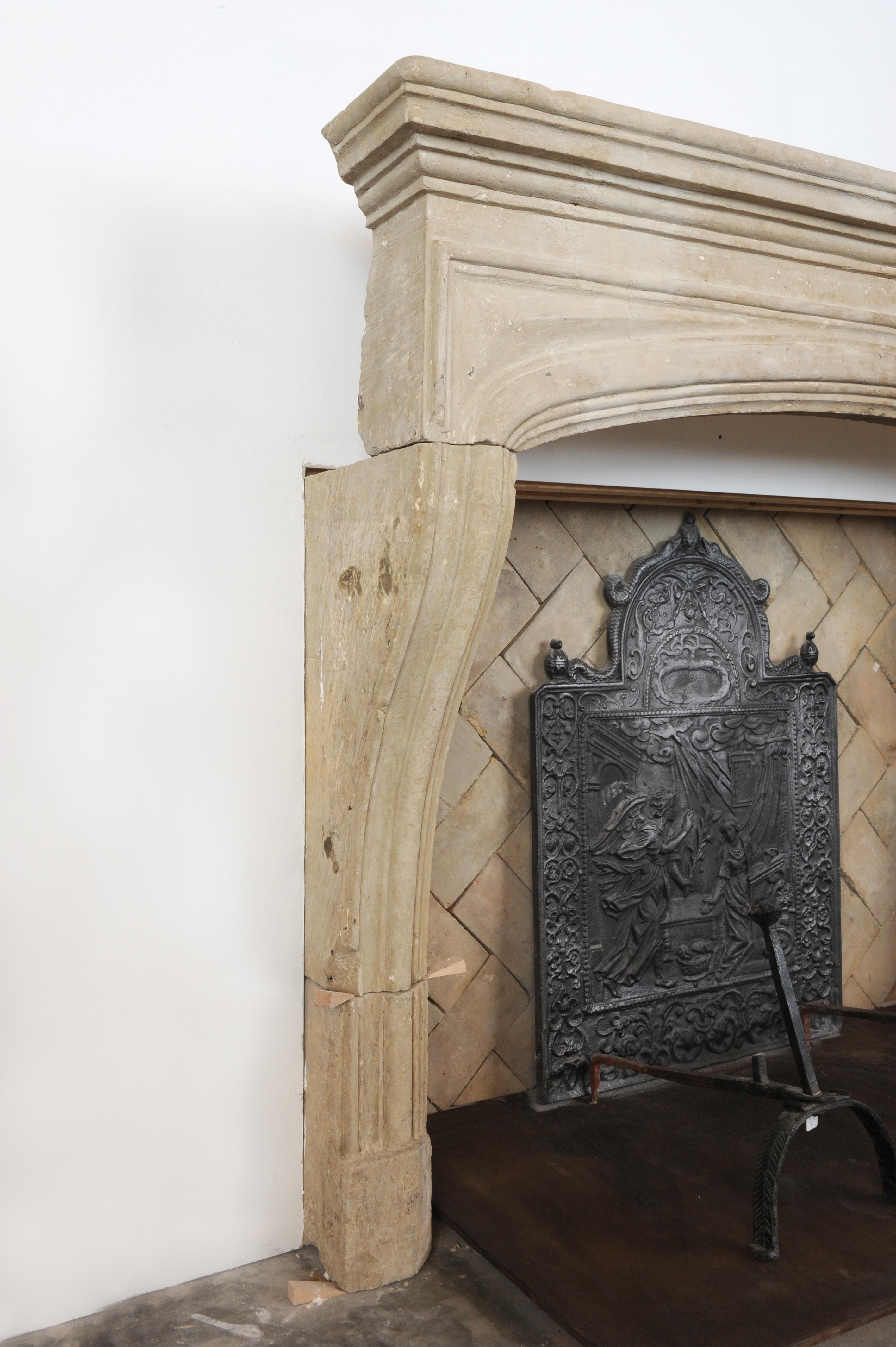 Antique Limestone Louis XIV Fireplace Mantel 3