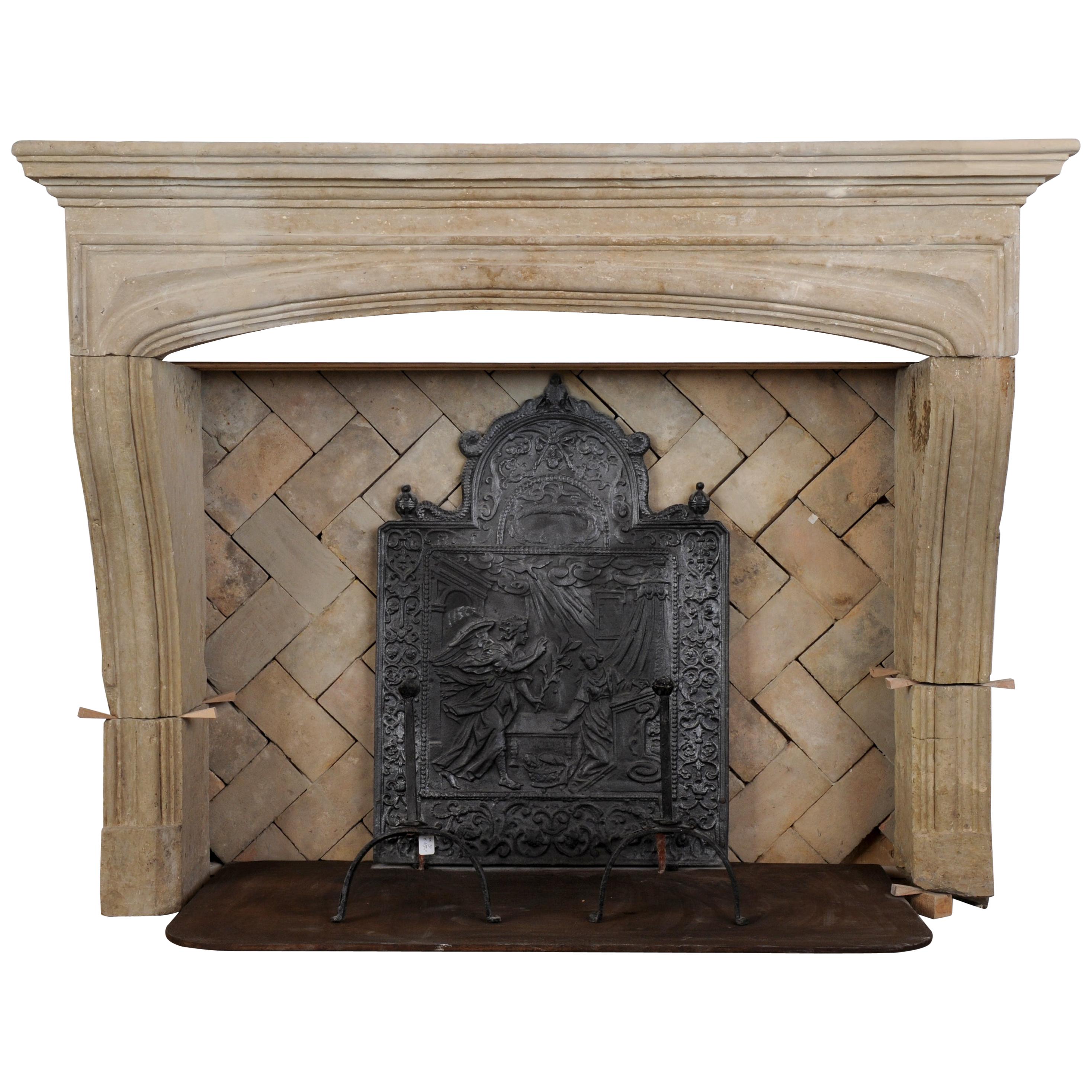 Antique Limestone Louis XIV Fireplace Mantel