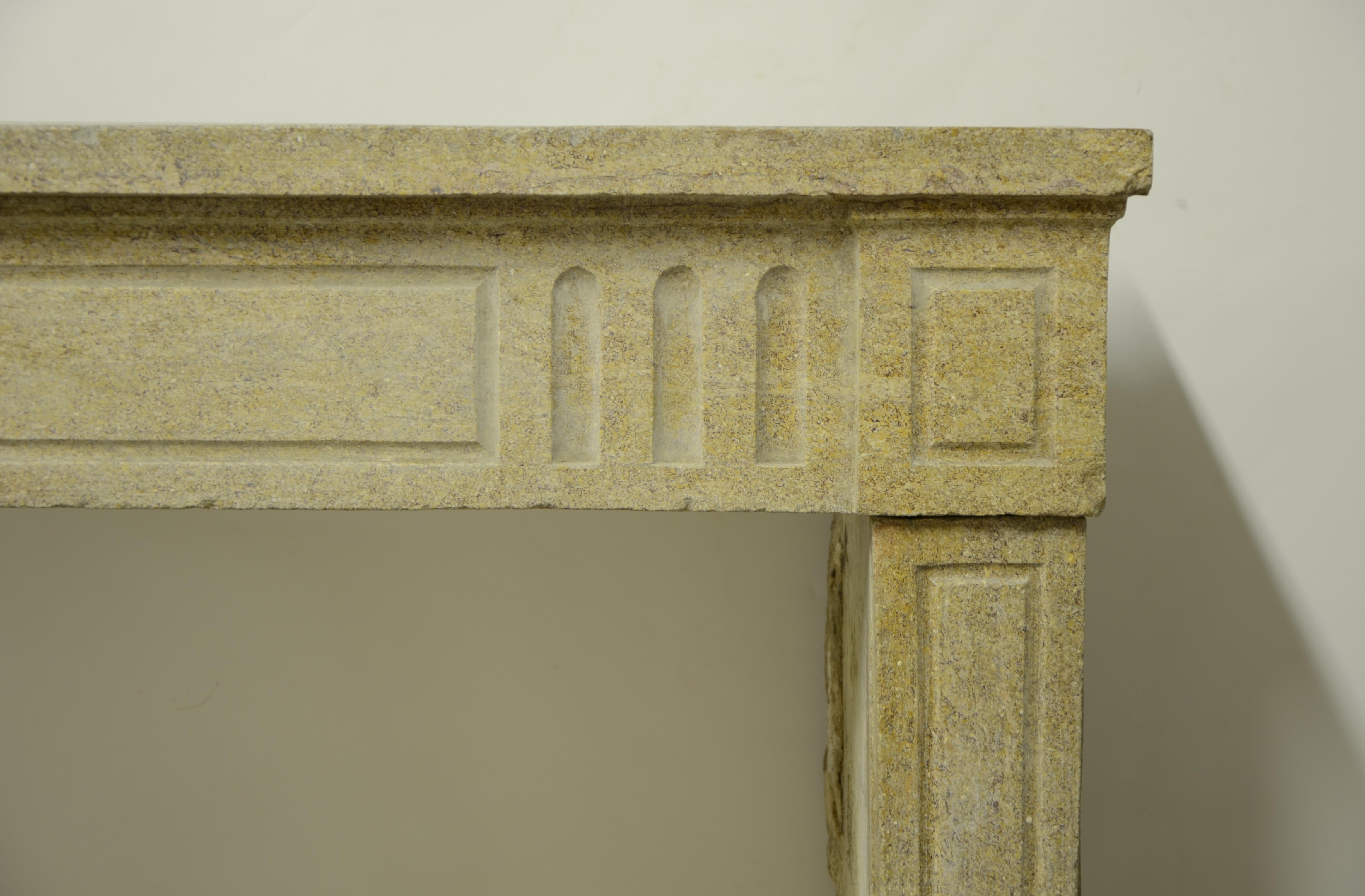 French Antique Limestone Louis XVI Fireplace Mantel