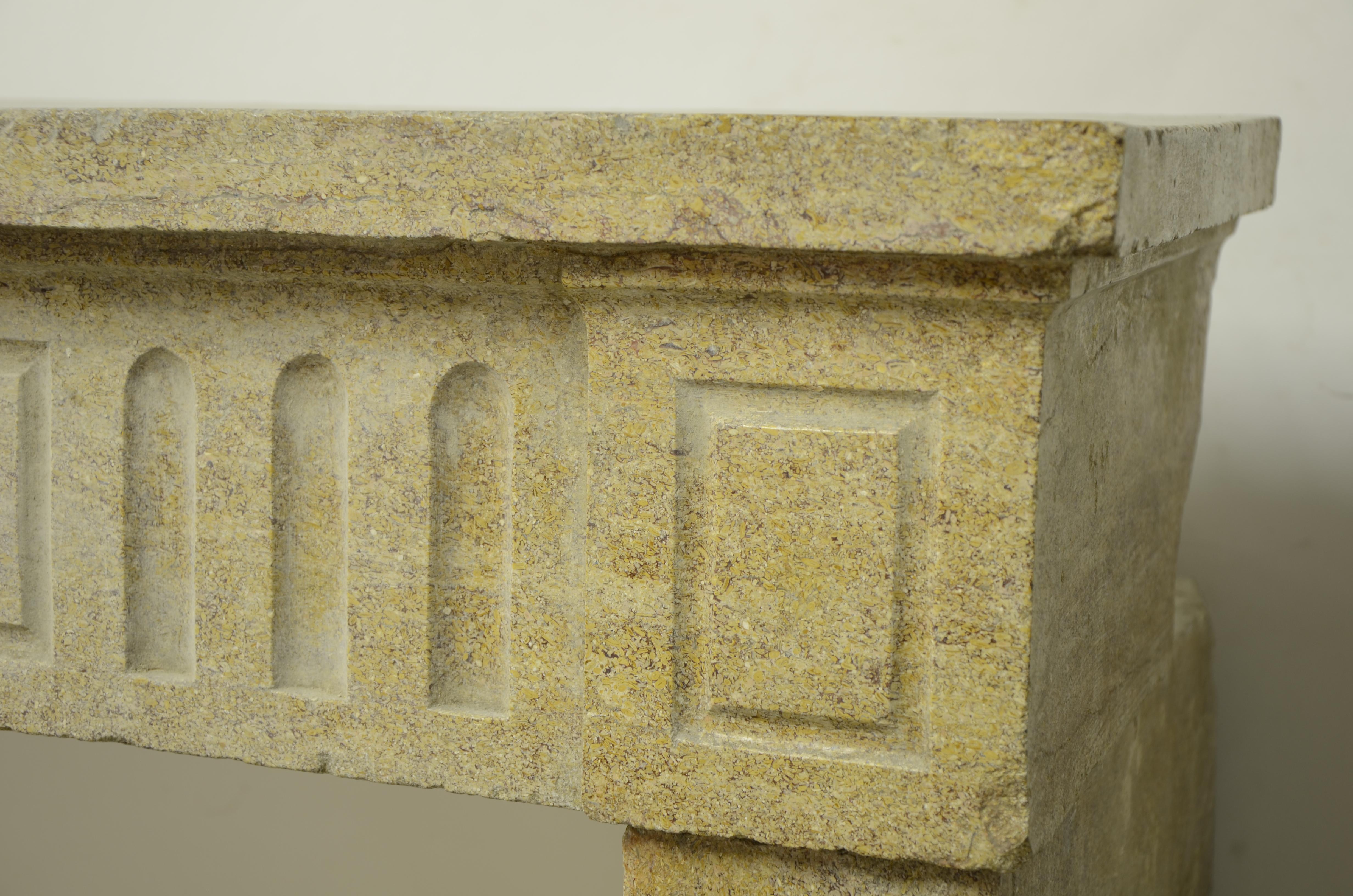 19th Century Antique Limestone Louis XVI Fireplace Mantel