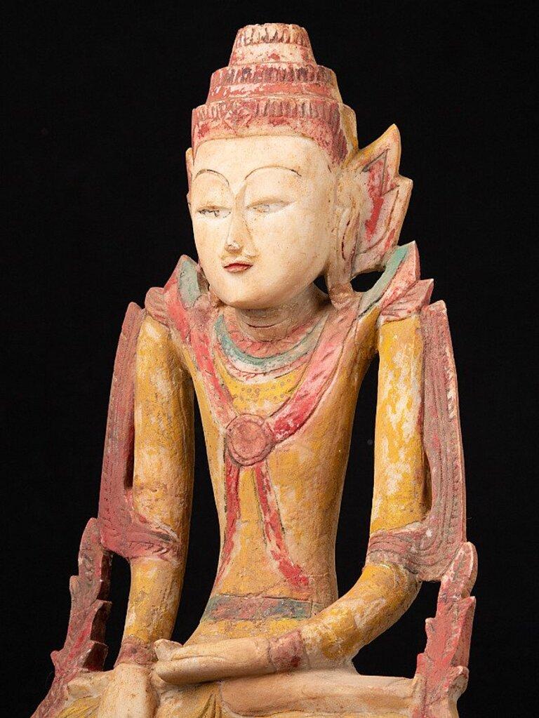 Bois Ancienne statue de Bouddha Shan en calcaire de Birmanie en vente